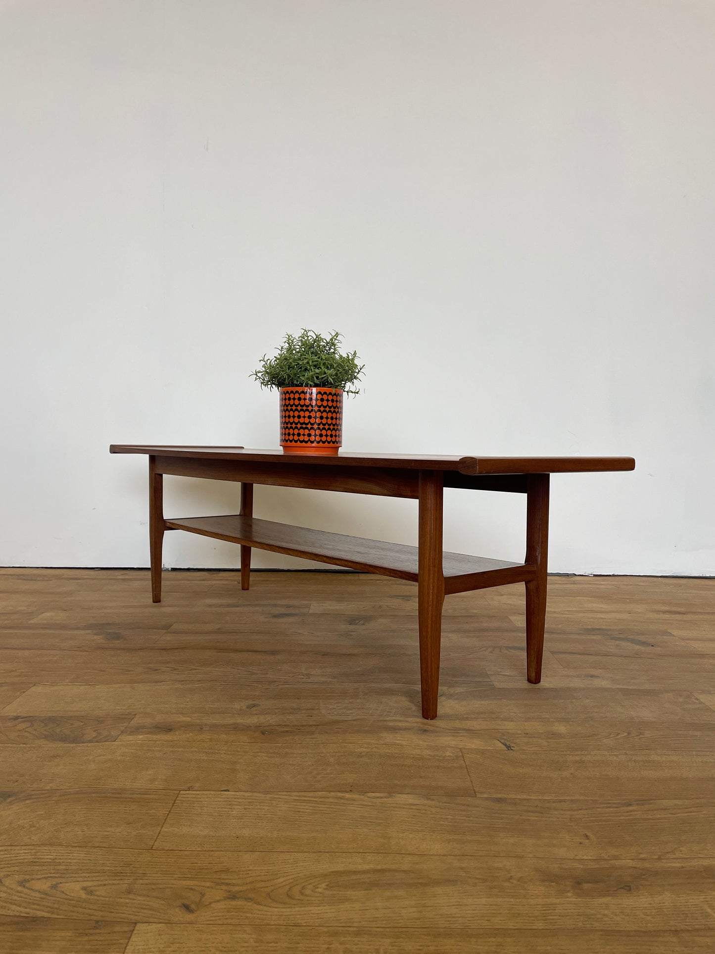 Low Mid-Century Teak Coffee Table w/ Shelf