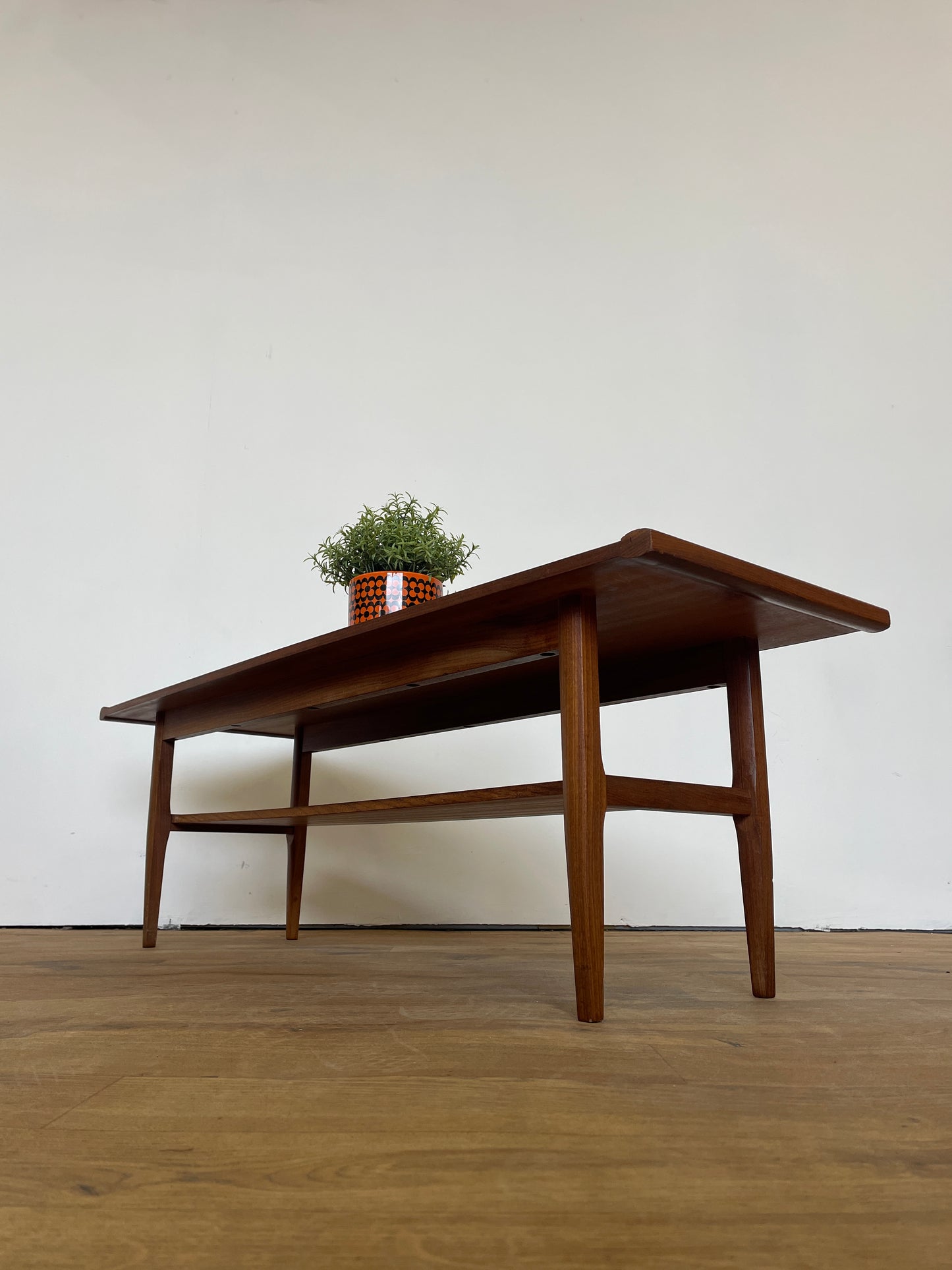 Low Mid-Century Teak Coffee Table w/ Shelf