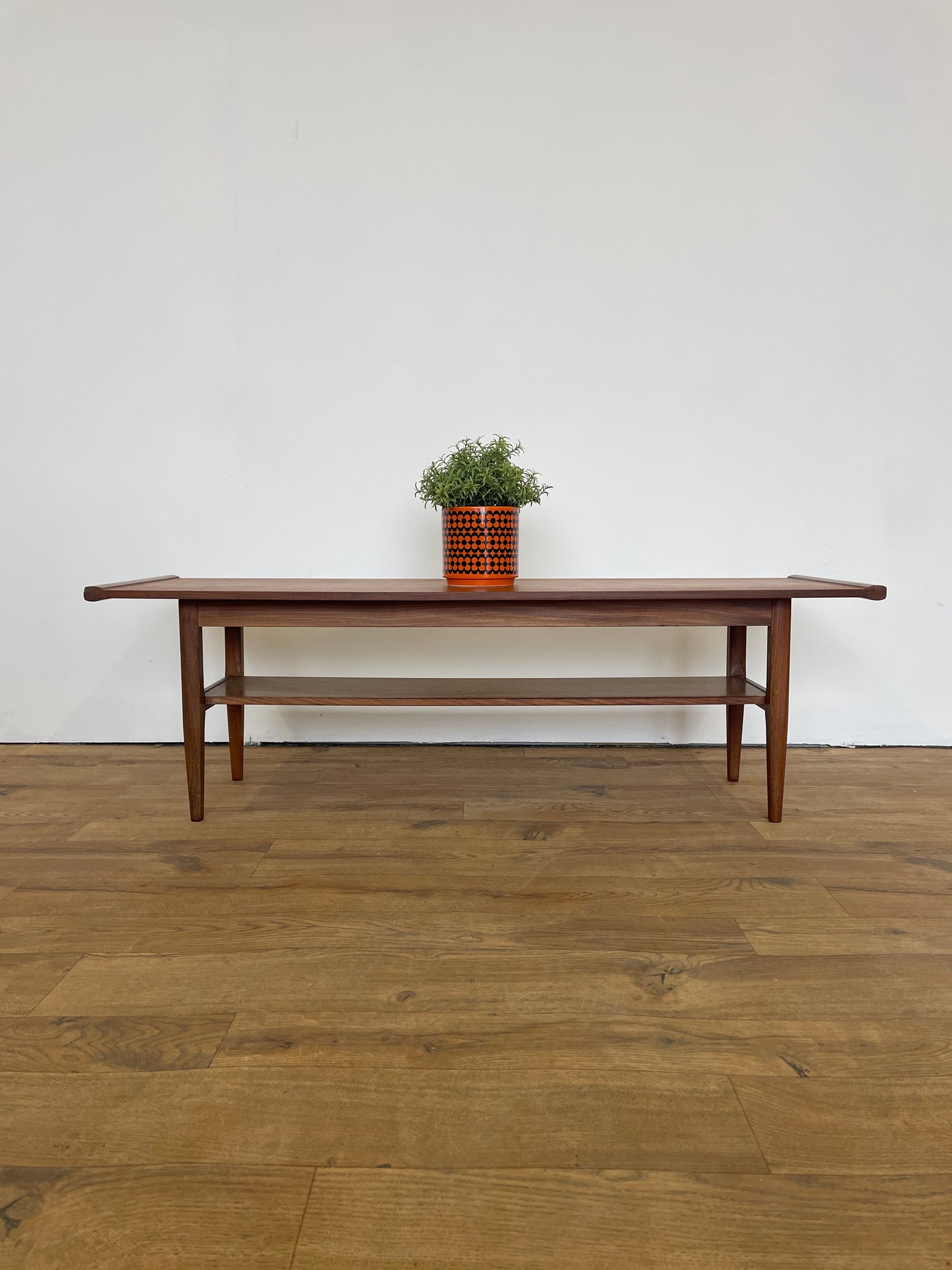Low Mid-Century Teak Coffee Table w/ Shelf