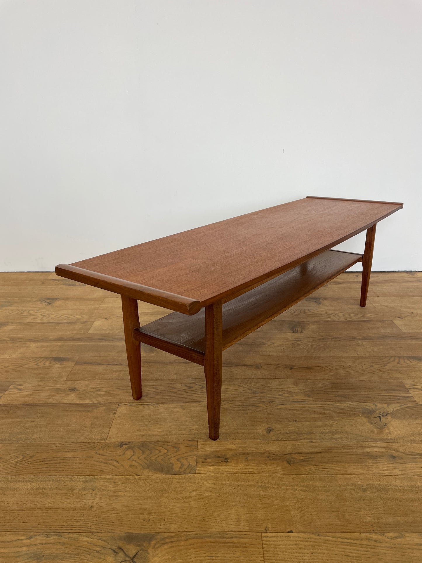 Low Mid-Century Teak Coffee Table w/ Shelf