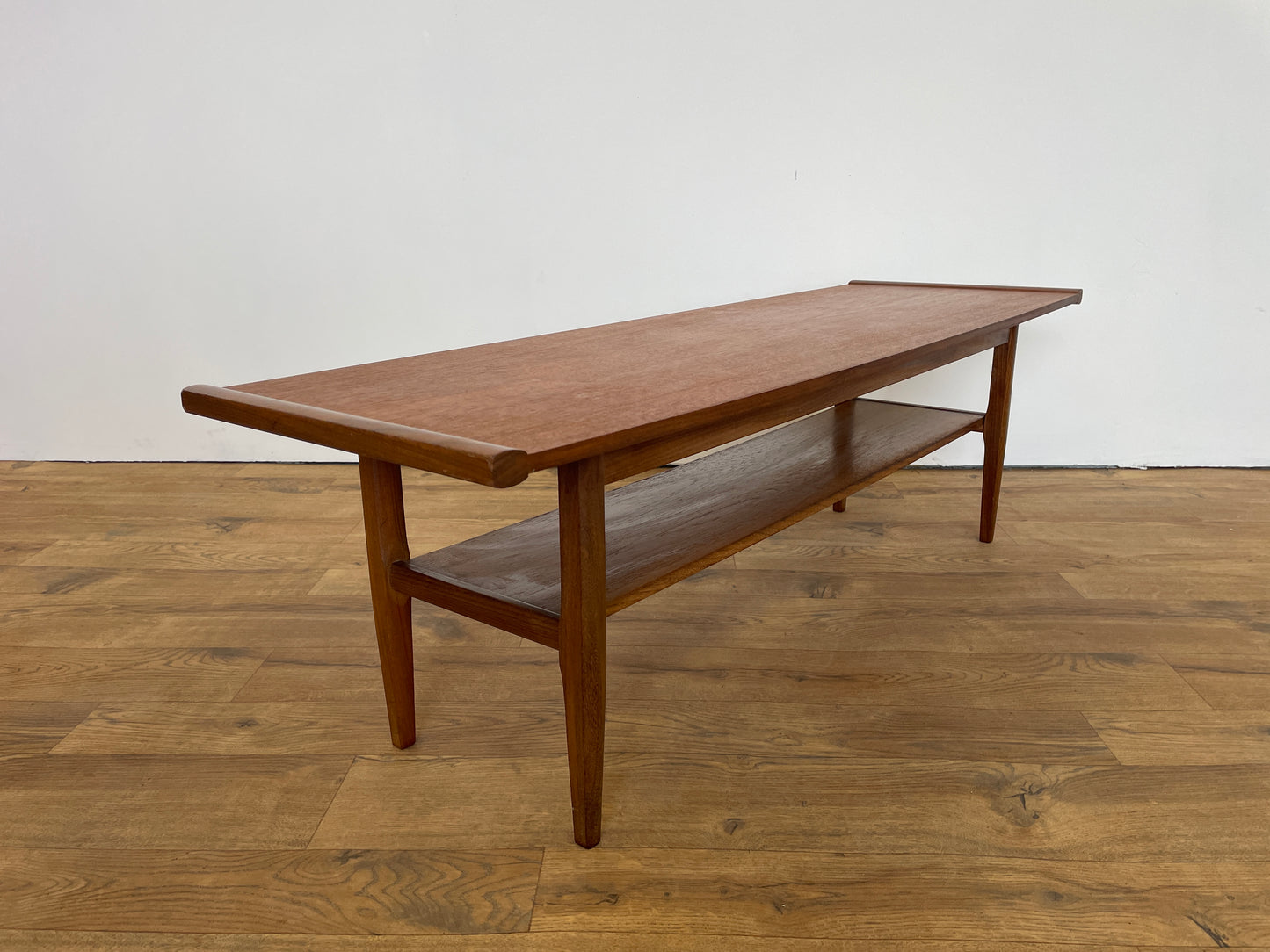 Low Mid-Century Teak Coffee Table w/ Shelf