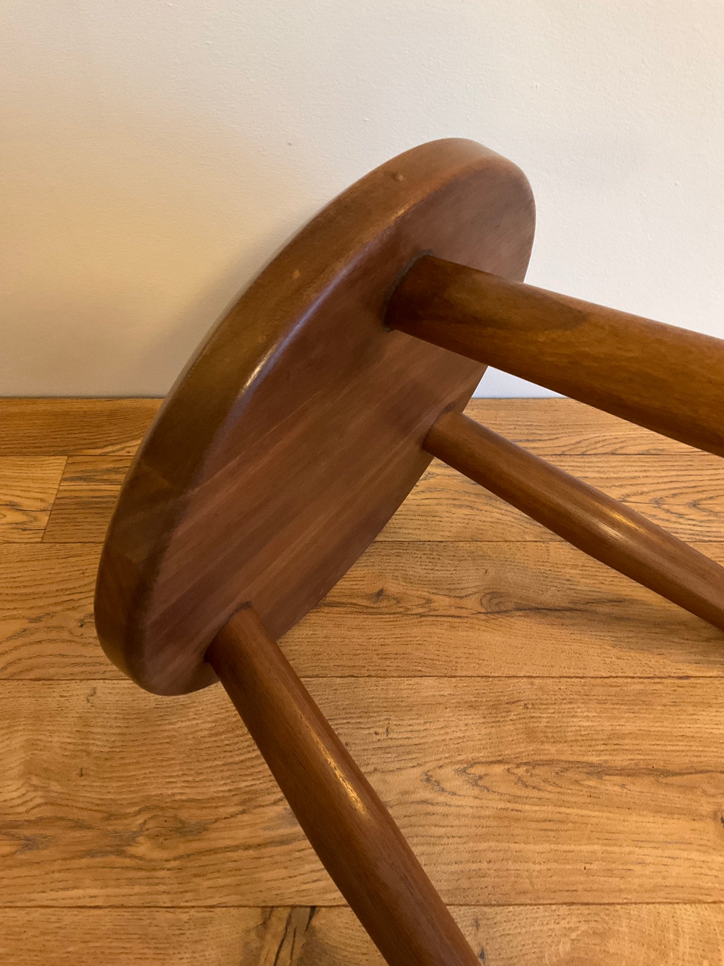 Vintage Mid-Century Solid Wood Three Legged Stool / Plant Stand – 36cm Wide x 33cm High