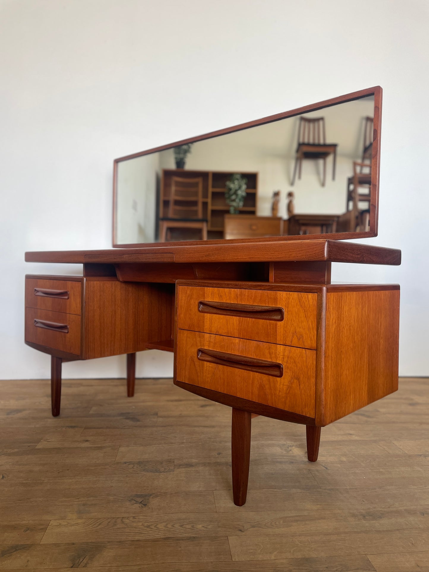 G Plan Fresco Dressing Table w/ Mirror - Floating Top Mid-Century Teak