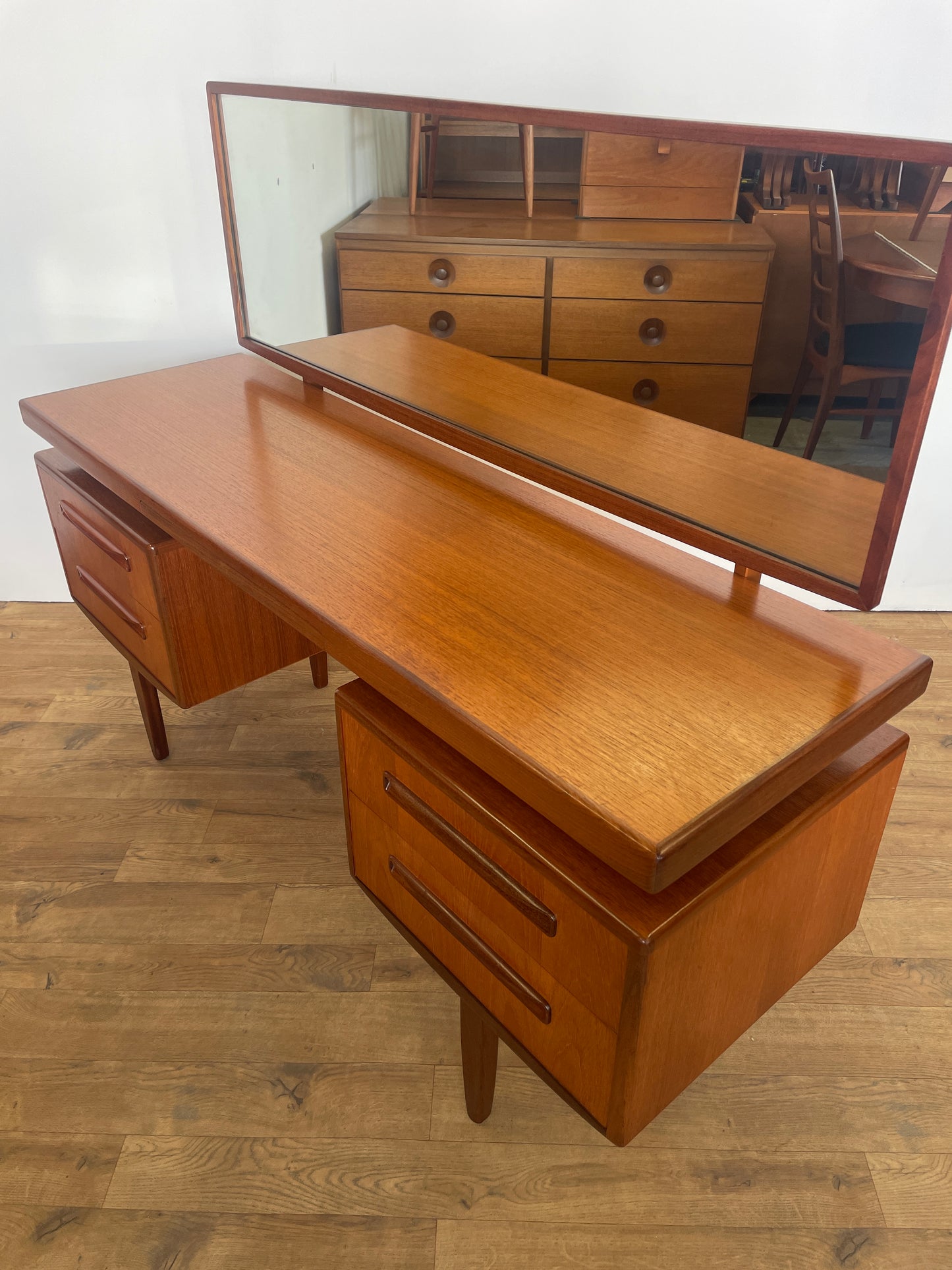 G Plan Fresco Dressing Table w/ Mirror - Floating Top Mid-Century Teak