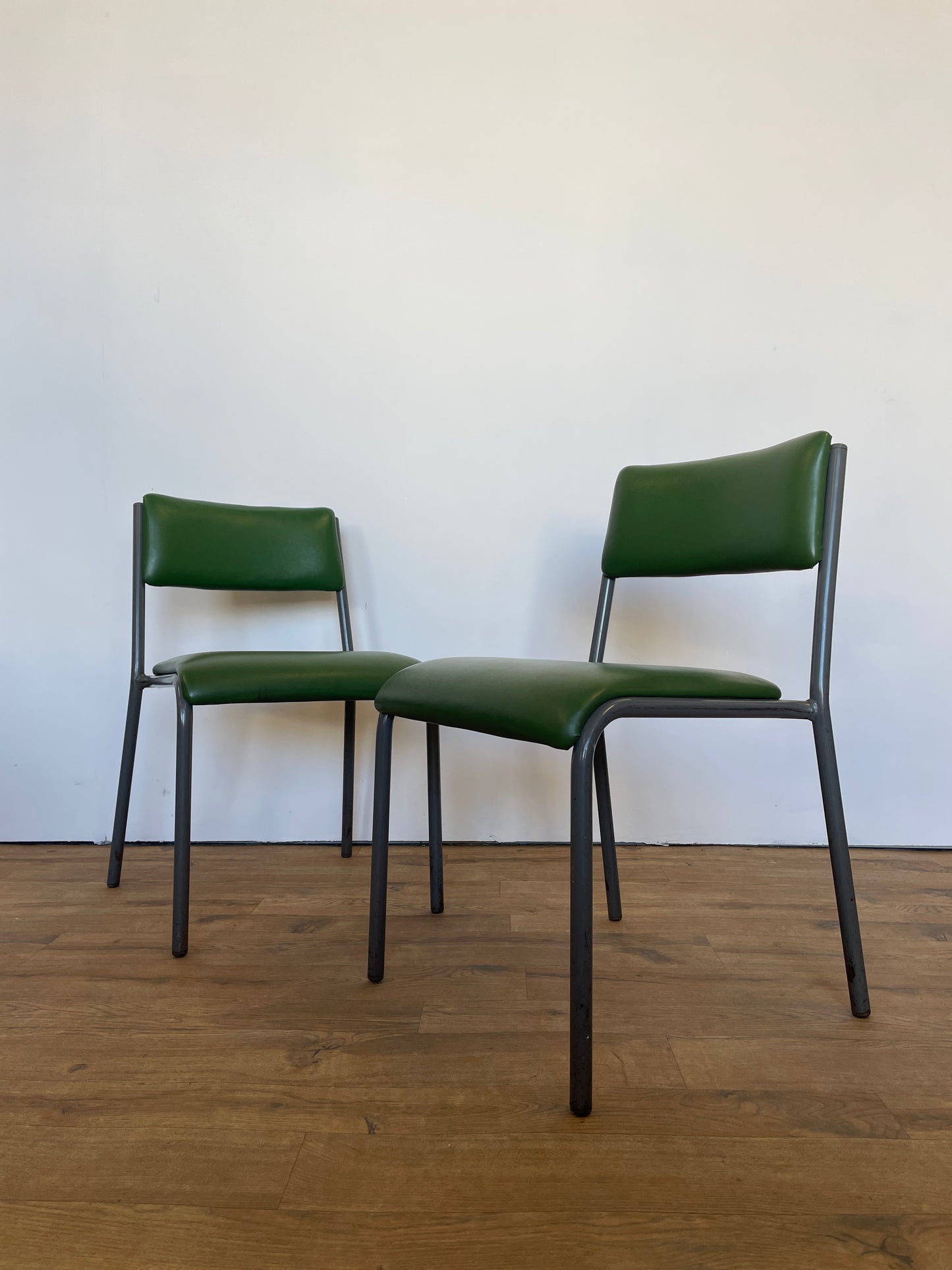 Pair of Vintage Green Vinyl Chairs | Mid-Century Modern Chairs | Industrial Retro Seating by Remploy
