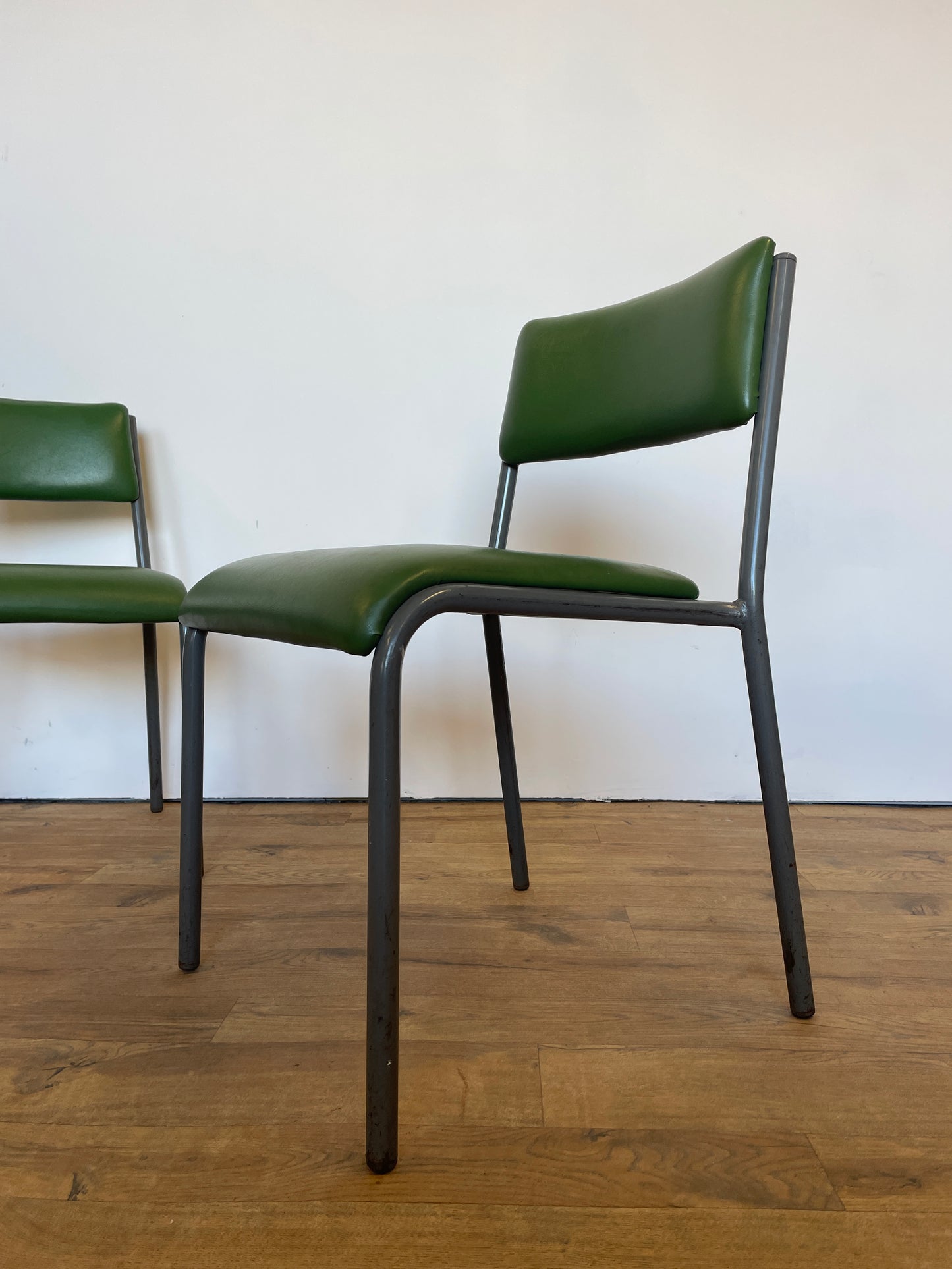 Pair of Vintage Green Vinyl Chairs | Mid-Century Modern Chairs | Industrial Retro Seating by Remploy