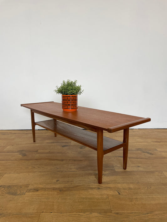 Low Mid-Century Teak Coffee Table w/ Shelf