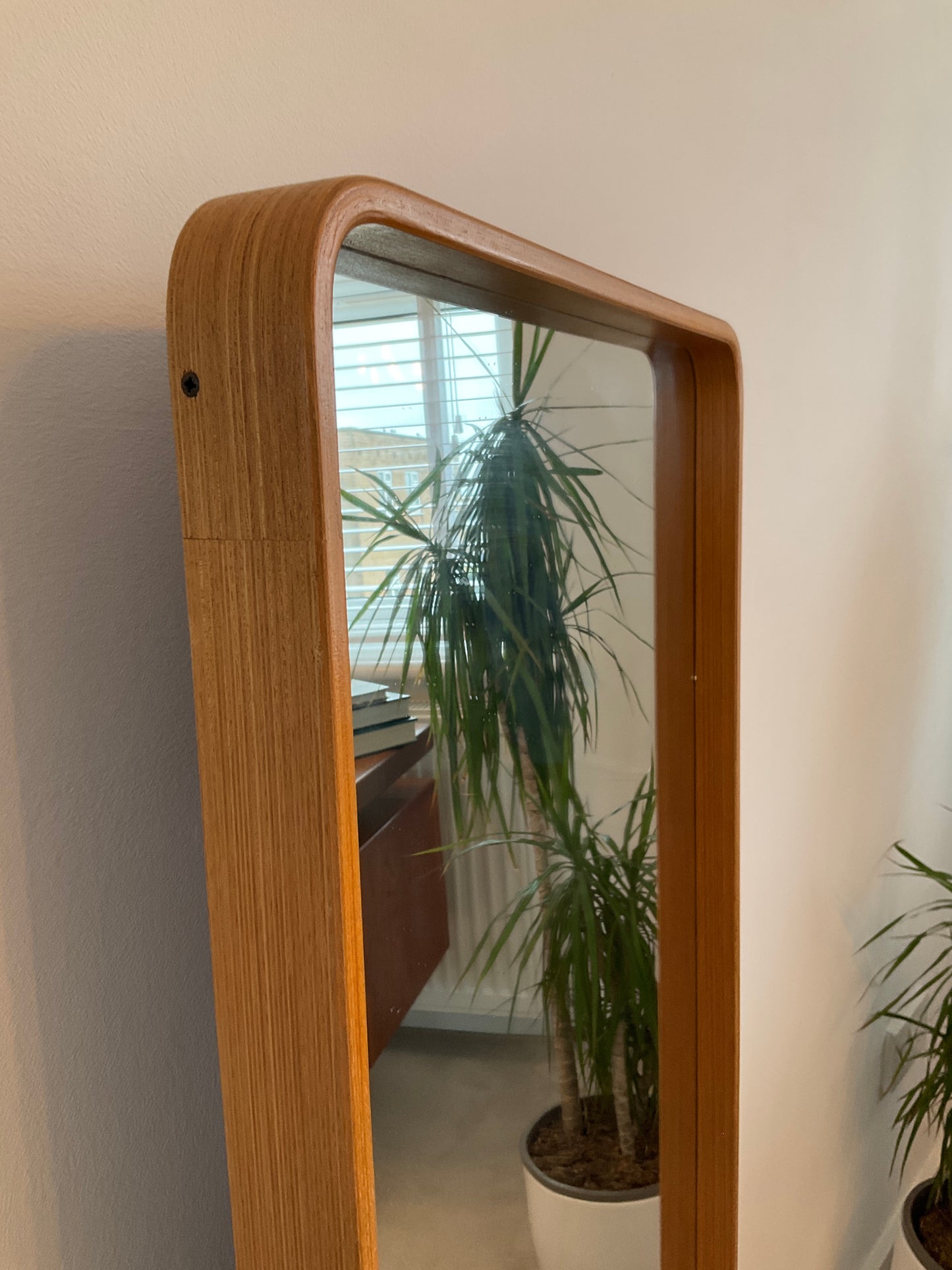 Vintage Mid-Century Wall Mirror 118cm – Rounded Frame Scandinavian Style Dressing Mirror
