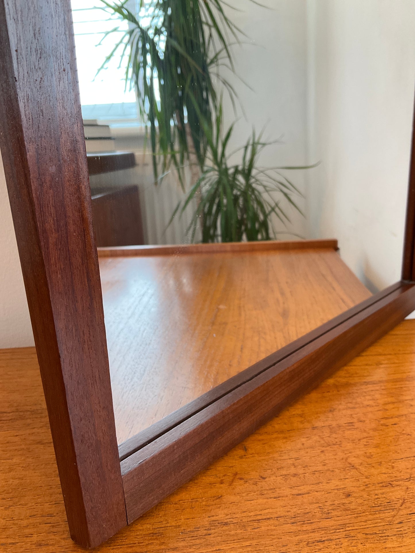 Danish Teak Wall Mirror – Vintage / Mid Century Scandinavian Rectangular – 84cm x 39cm