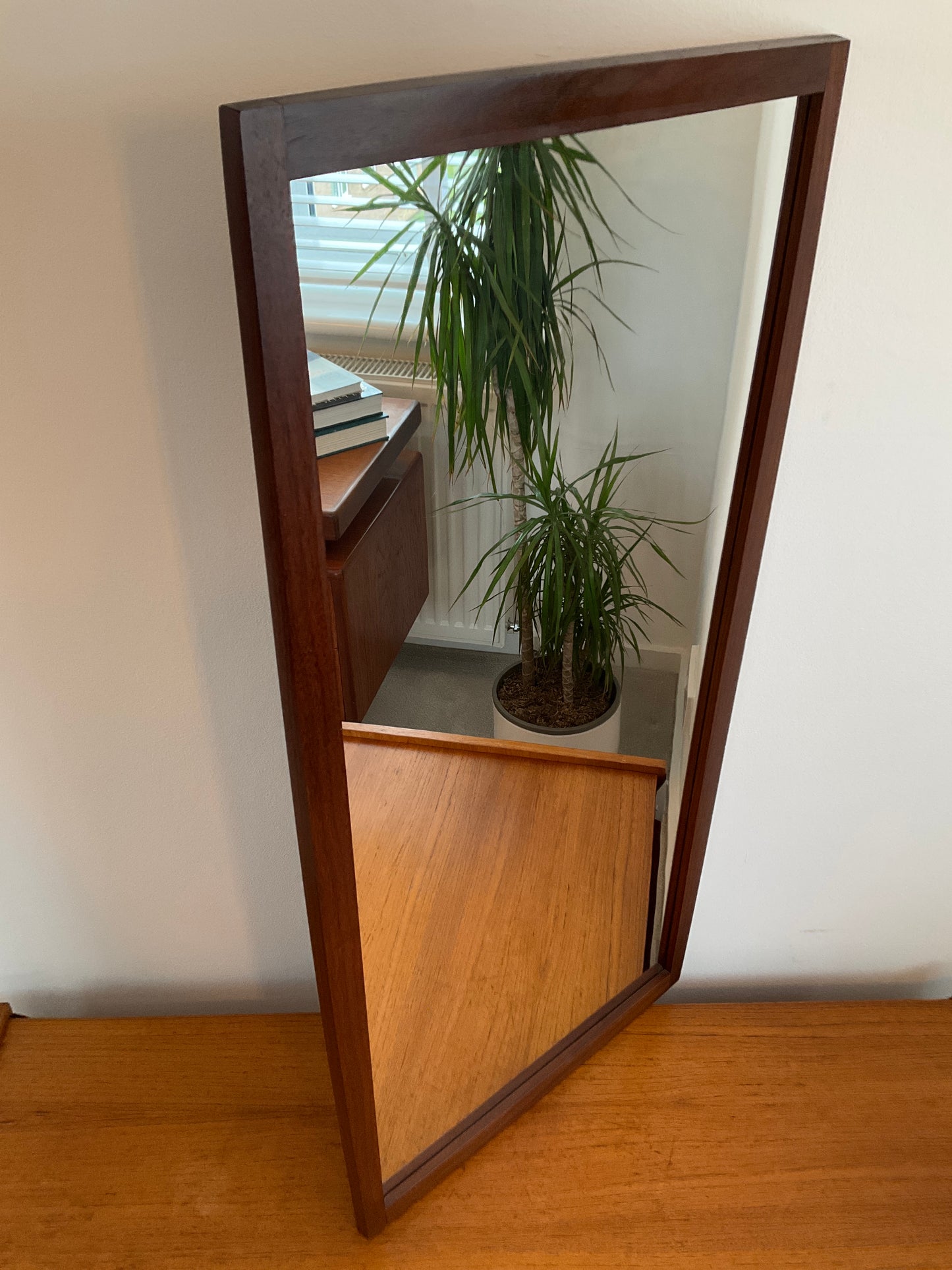 Danish Teak Wall Mirror – Vintage / Mid Century Scandinavian Rectangular – 84cm x 39cm