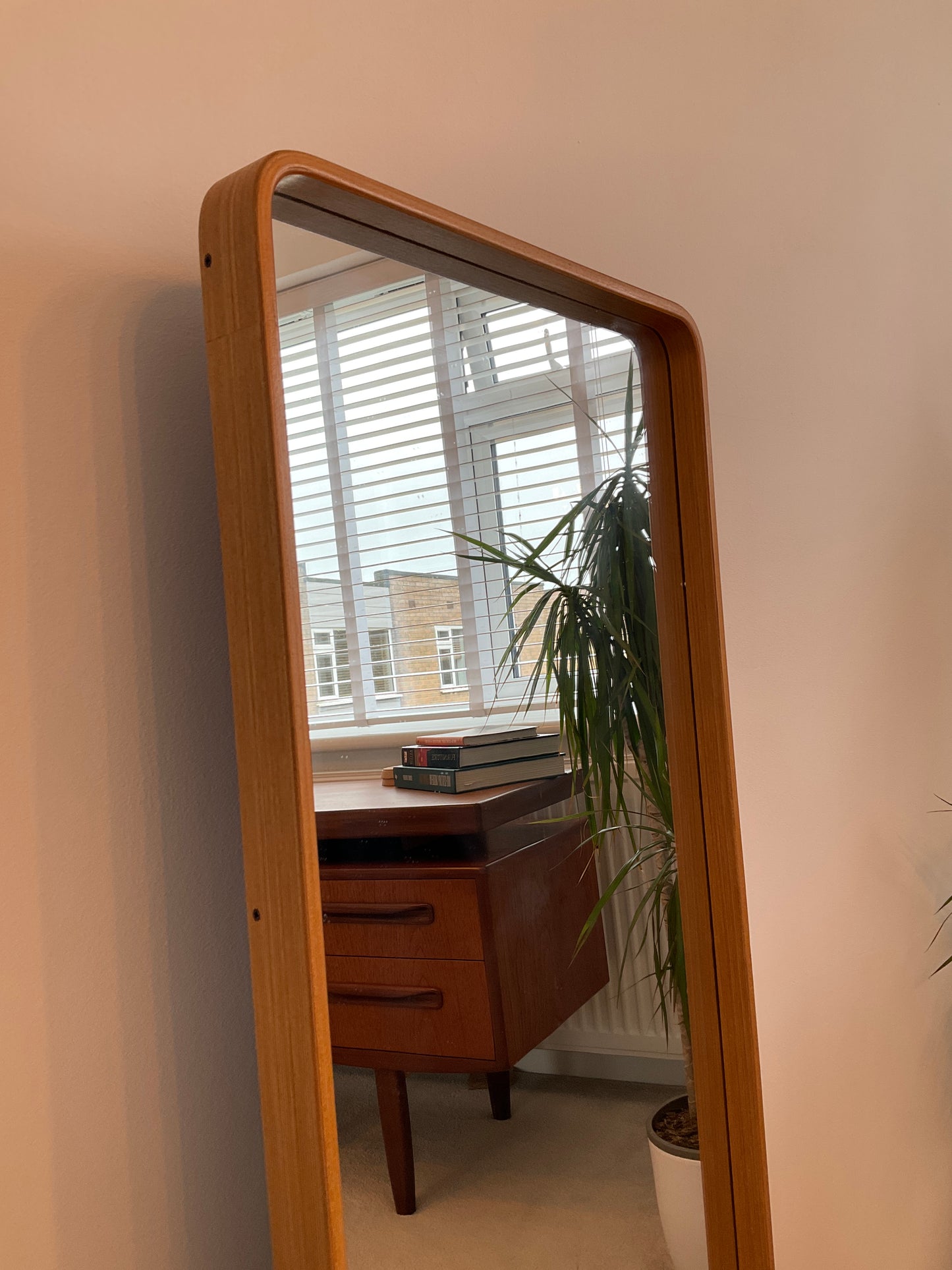 Vintage Mid-Century Wall Mirror 118cm – Rounded Frame Scandinavian Style Dressing Mirror
