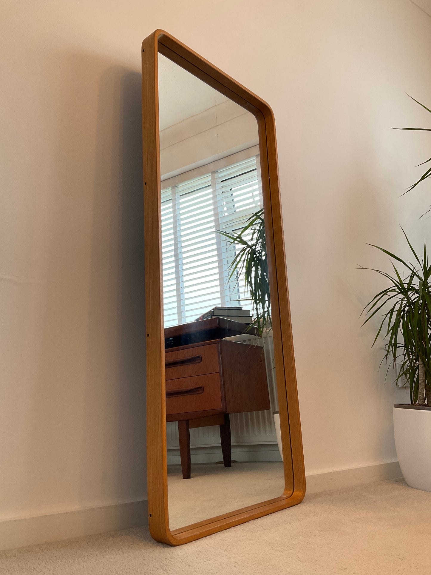 Vintage Mid-Century Wall Mirror 118cm – Rounded Frame Scandinavian Style Dressing Mirror