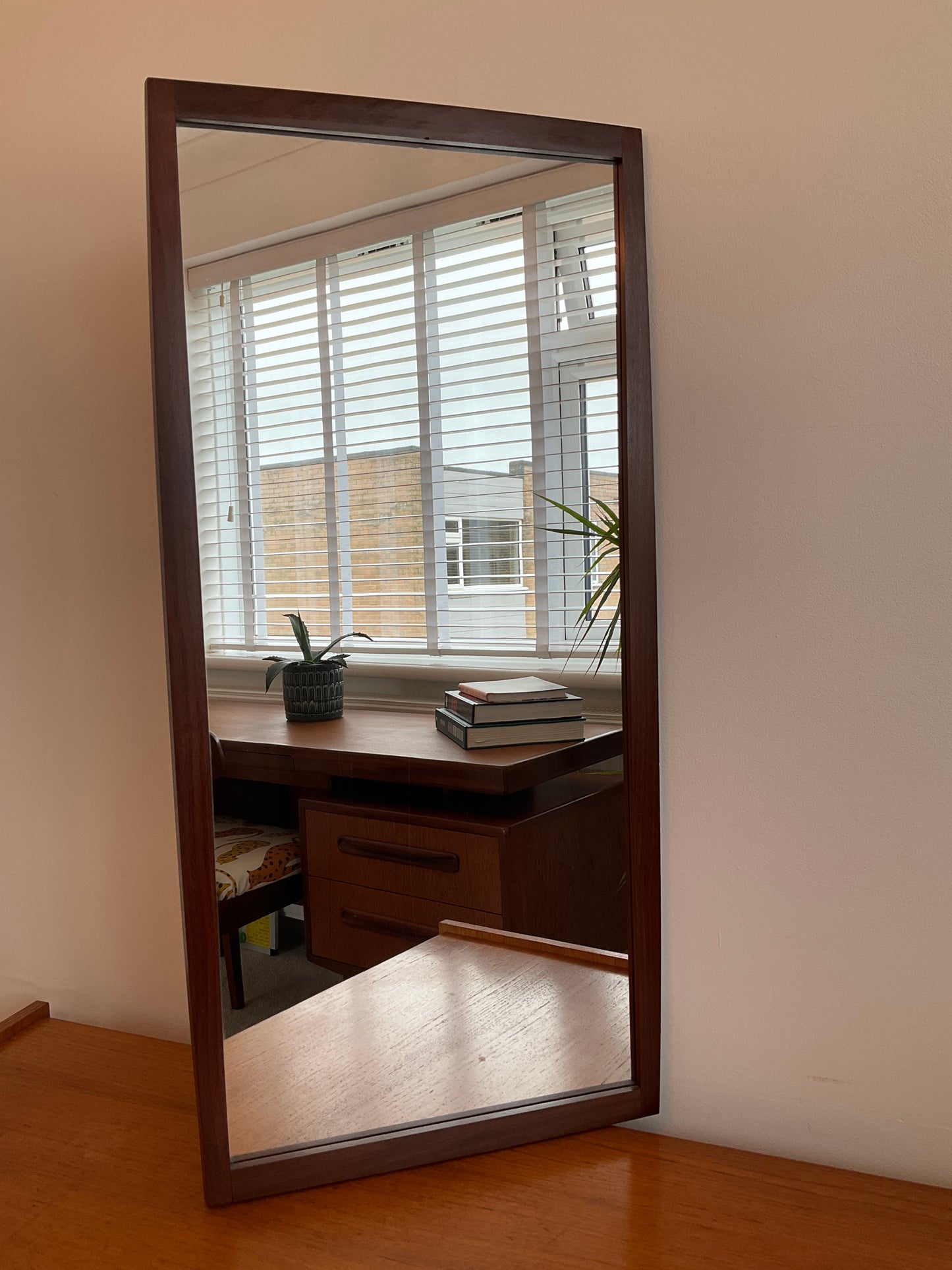 Danish Teak Wall Mirror – Vintage / Mid Century Scandinavian Rectangular – 84cm x 39cm