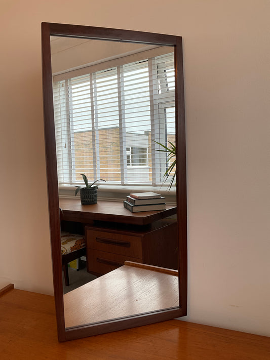 Danish Teak Wall Mirror – Vintage / Mid Century Scandinavian Rectangular – 84cm x 39cm