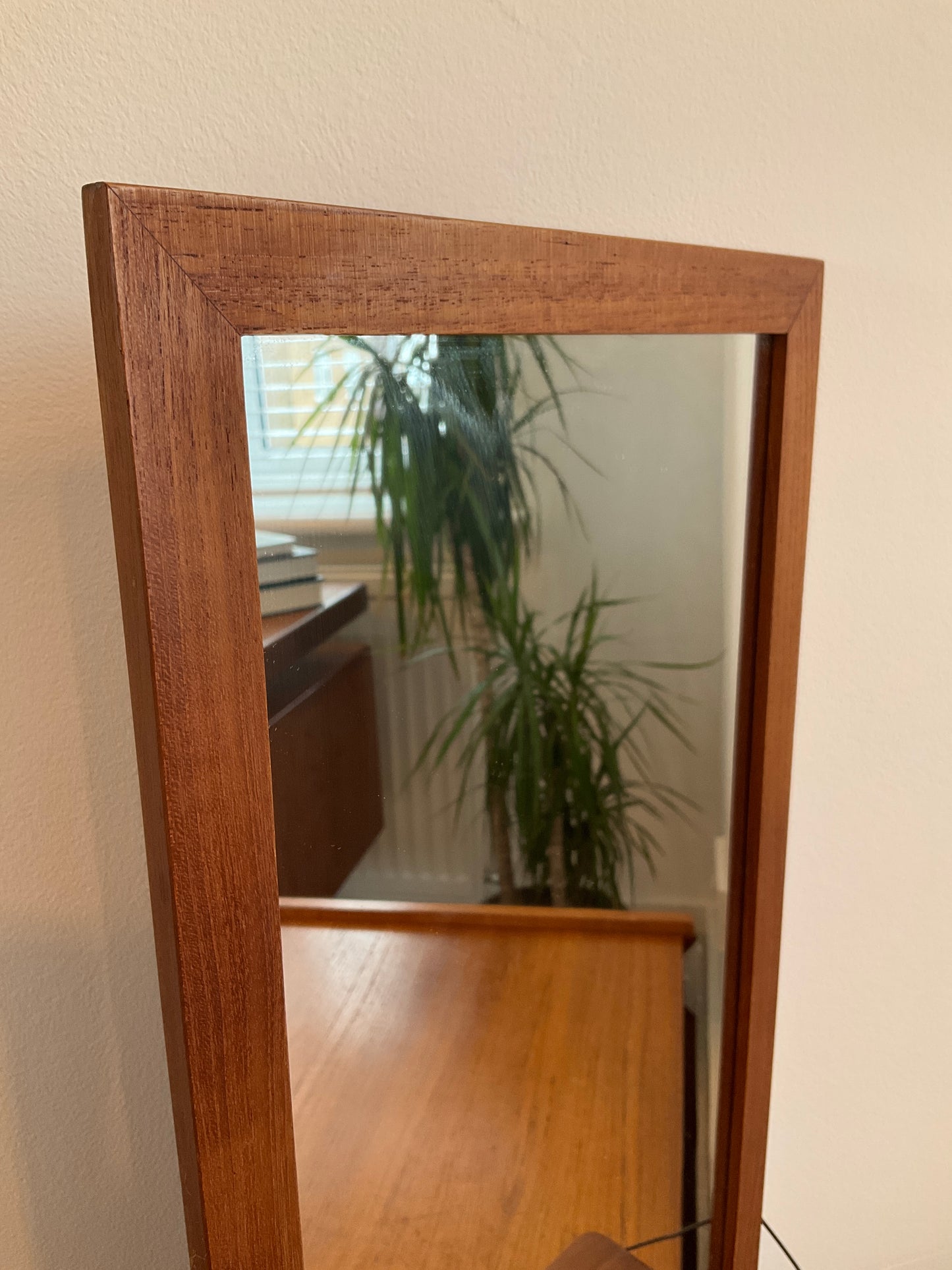Danish Teak Wall Mirror with Shelf Mid Century Vintage 49cm x 28cm