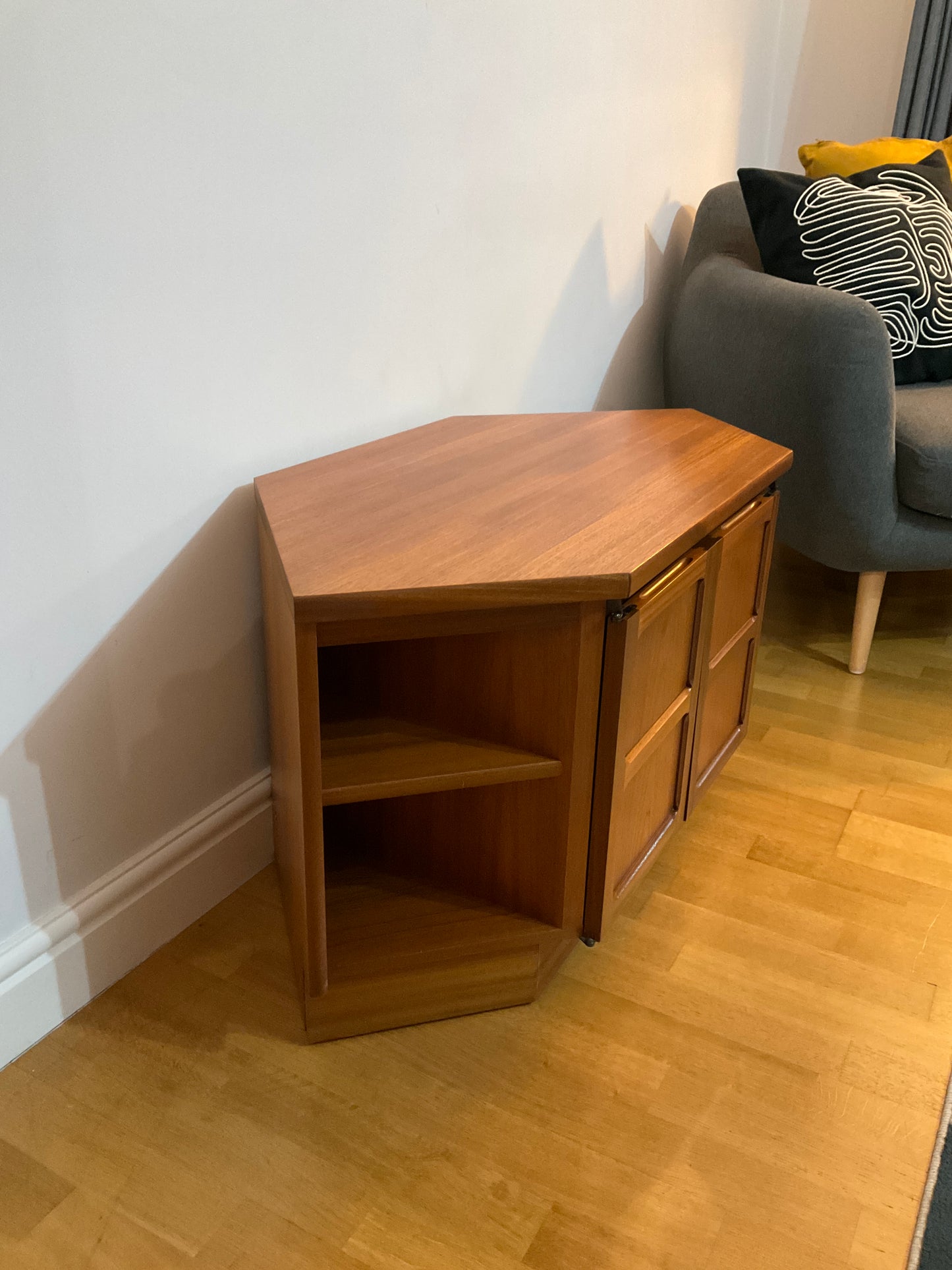 Nathan Corner TV Unit Stand - Mid-Century Vintage Teak Retro Cabinet