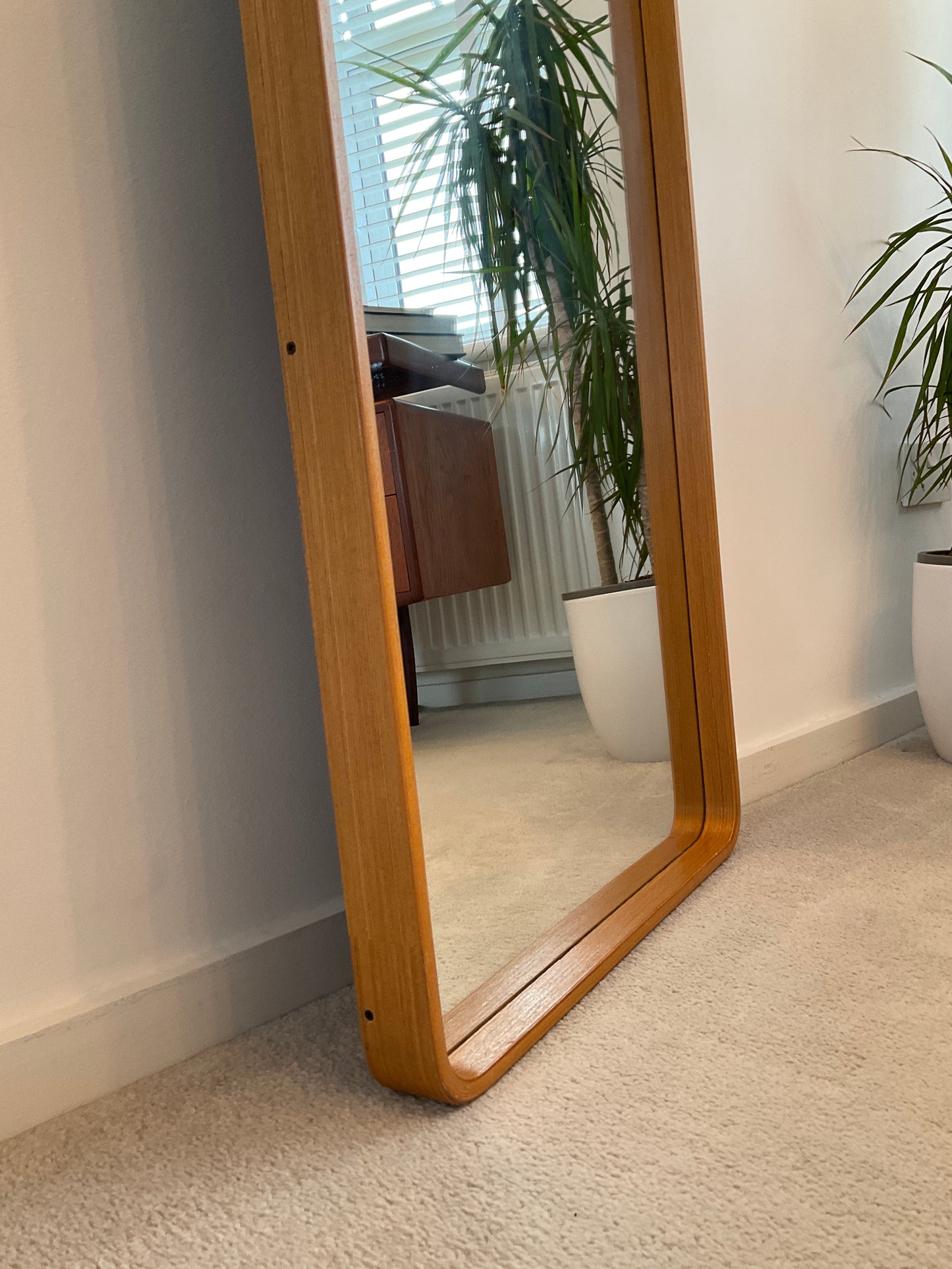 Vintage Mid-Century Wall Mirror 118cm – Rounded Frame Scandinavian Style Dressing Mirror