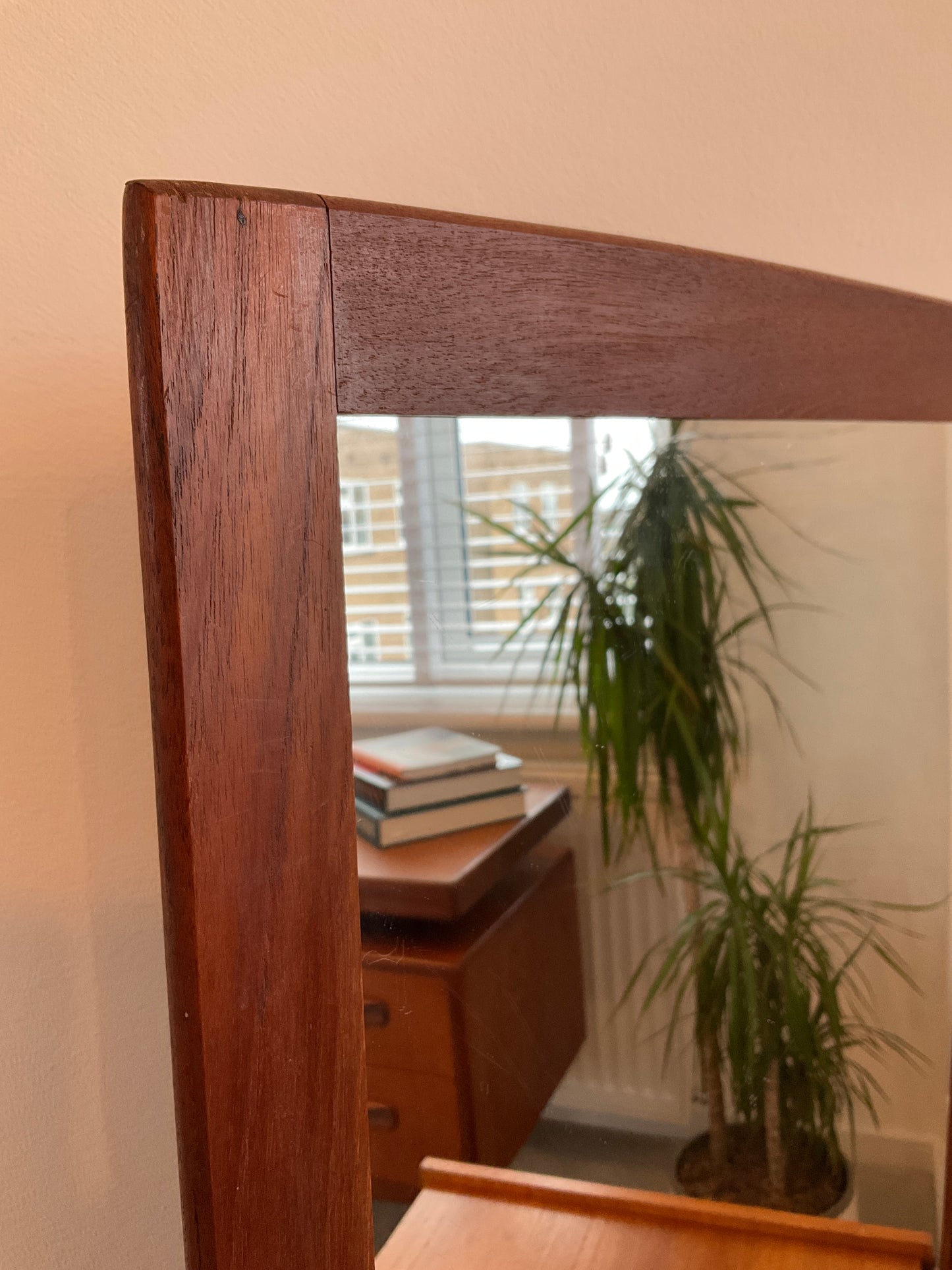 Danish Wall Mirror Vintage Teak Mid Century Scandinavian Rectangular 67cm tall