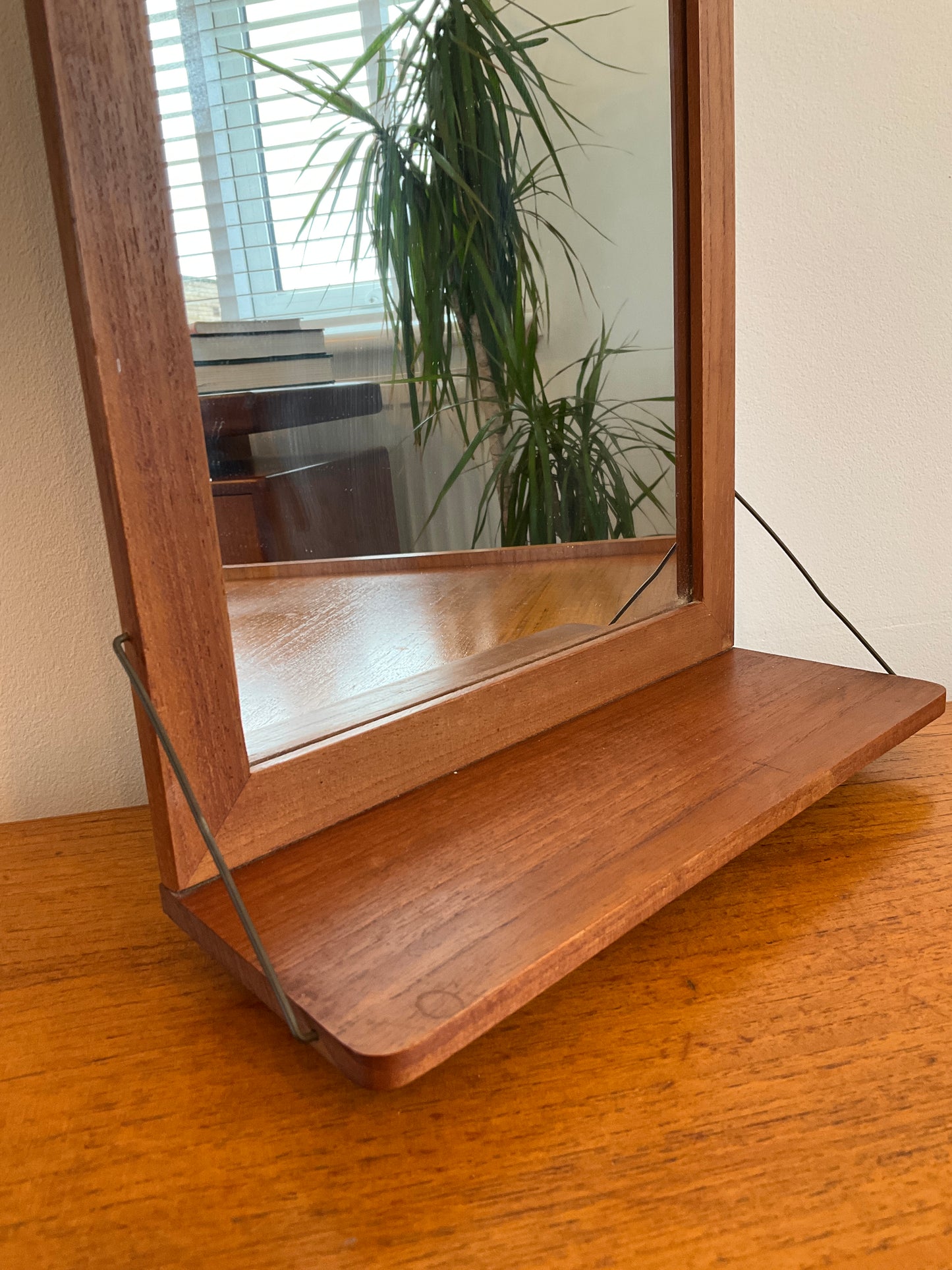 Danish Teak Wall Mirror with Shelf Mid Century Vintage 49cm x 28cm