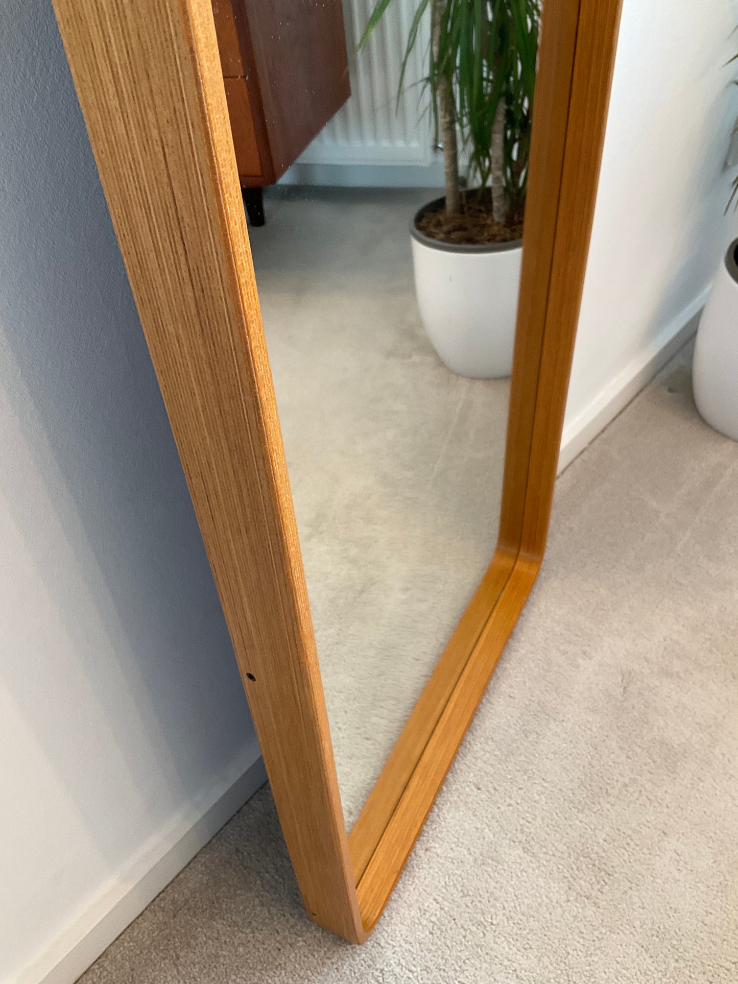 Vintage Mid-Century Wall Mirror 118cm – Rounded Frame Scandinavian Style Dressing Mirror