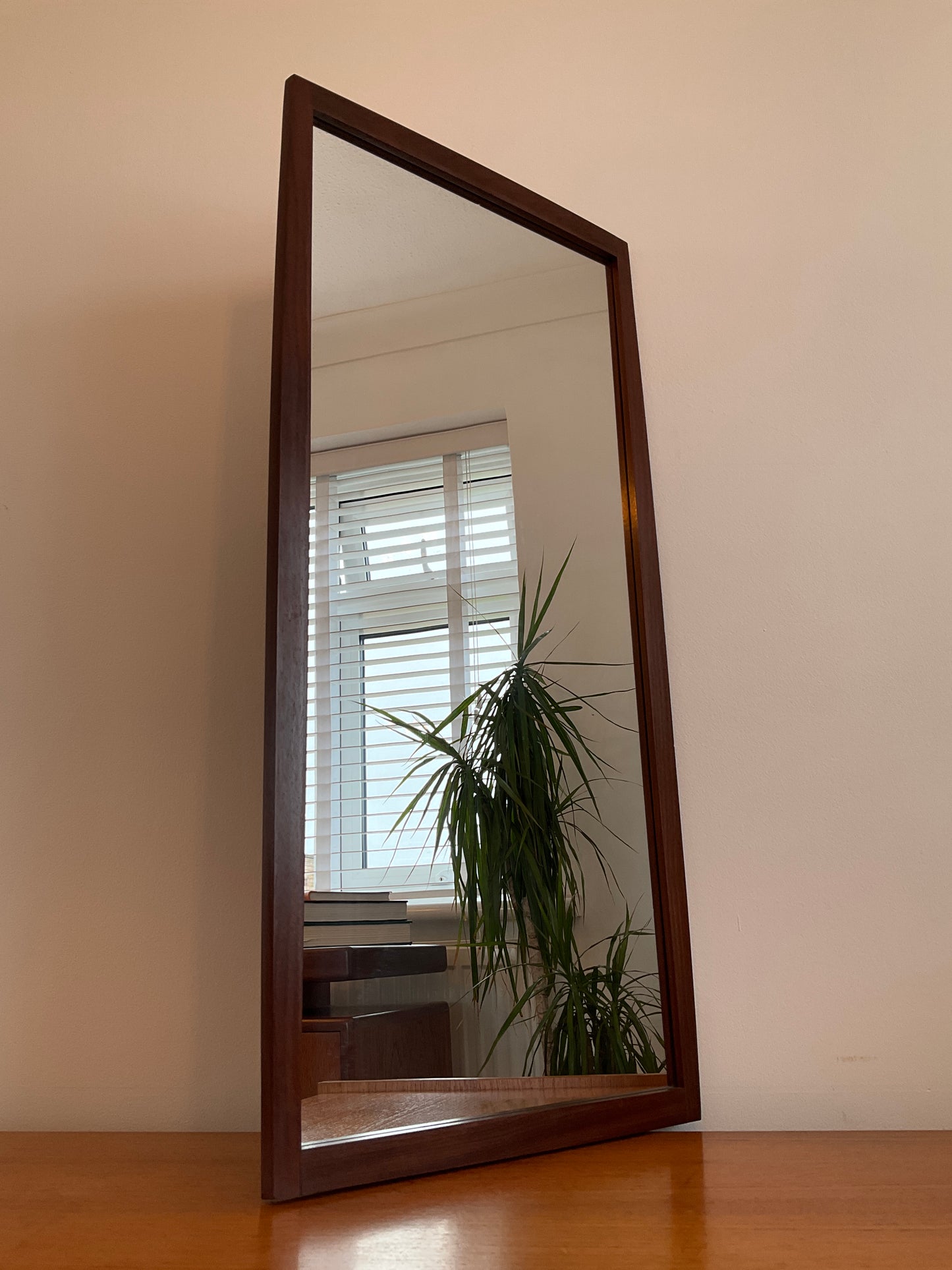 Danish Teak Wall Mirror – Vintage / Mid Century Scandinavian Rectangular – 84cm x 39cm