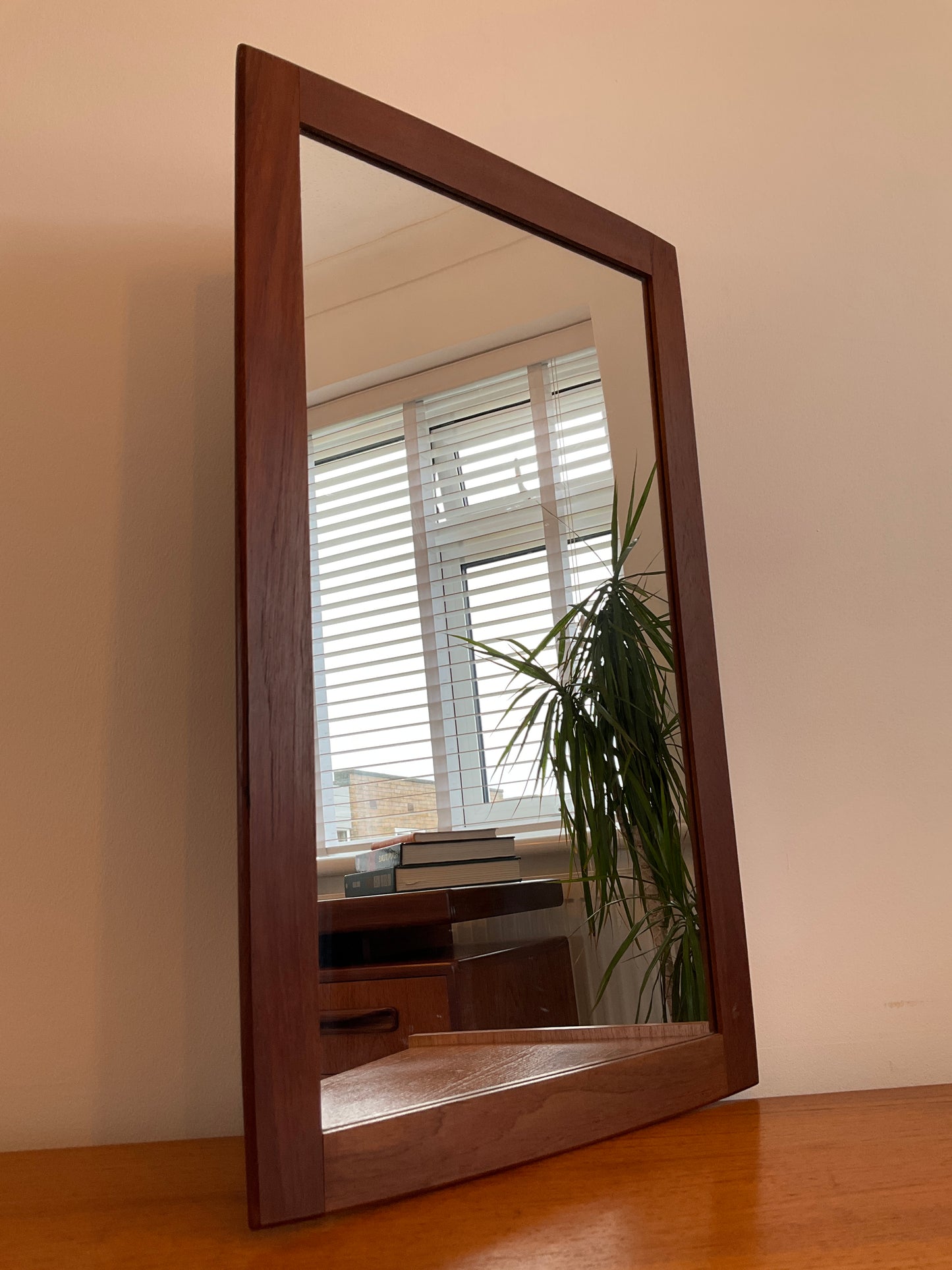Danish Wall Mirror Vintage Teak Mid Century Scandinavian Rectangular 67cm tall