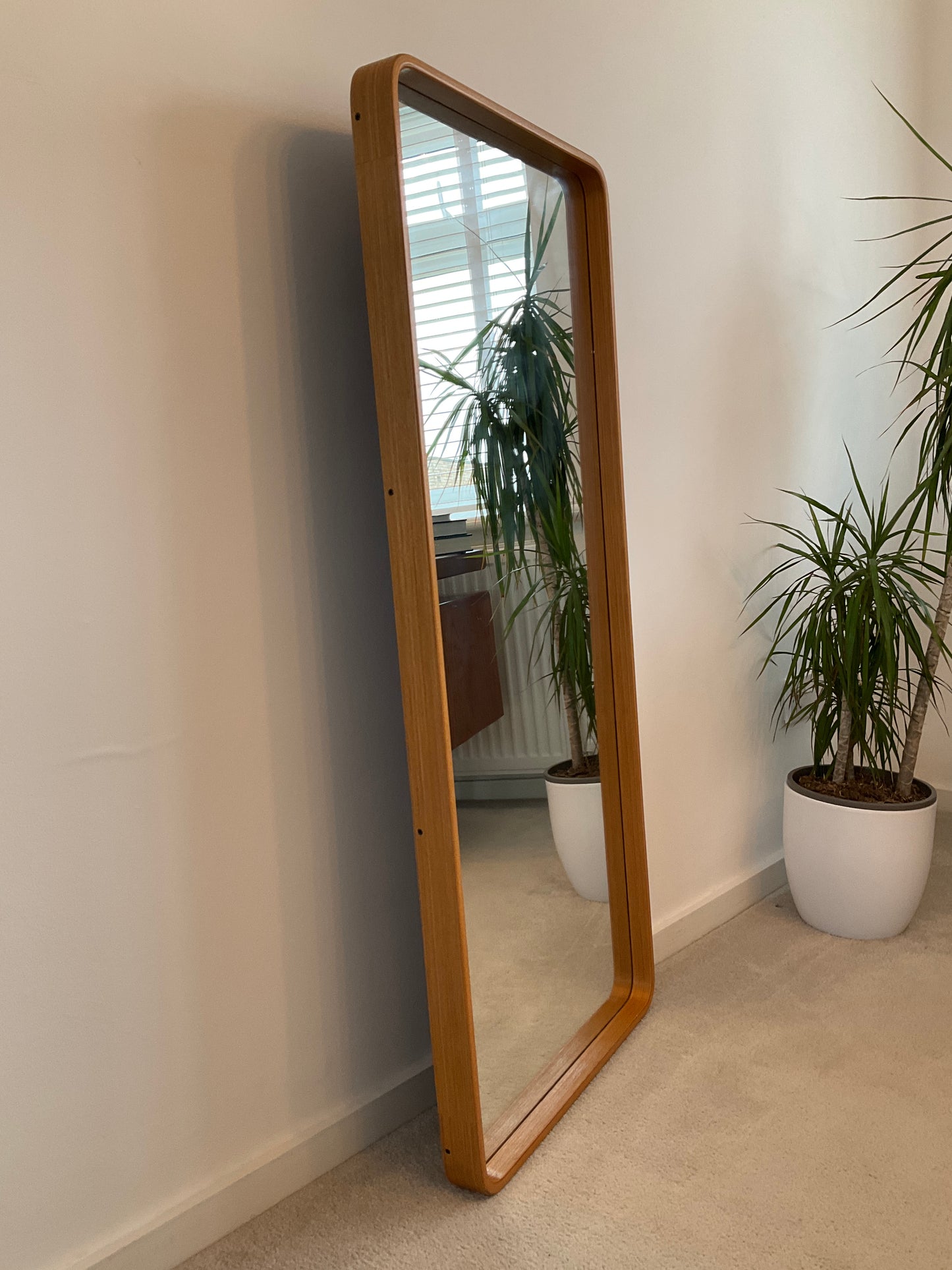 Vintage Mid-Century Wall Mirror 118cm – Rounded Frame Scandinavian Style Dressing Mirror