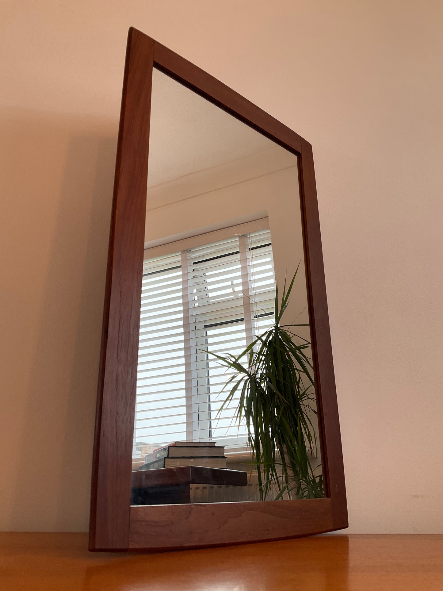 Danish Wall Mirror Vintage Teak Mid Century Scandinavian Rectangular 67cm tall