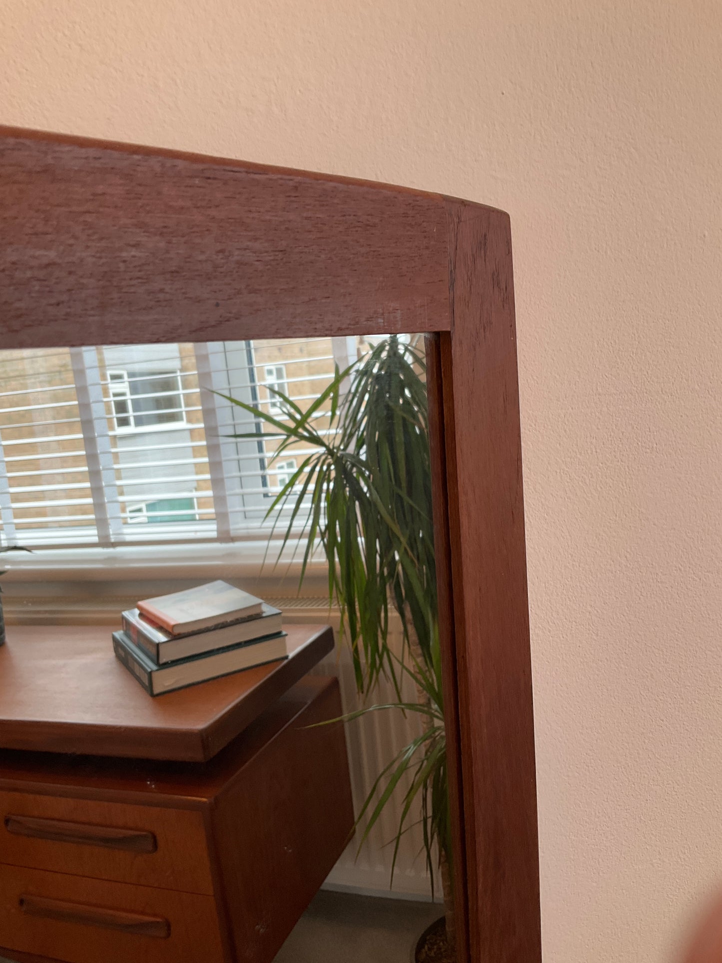 Danish Wall Mirror Vintage Teak Mid Century Scandinavian Rectangular 67cm tall