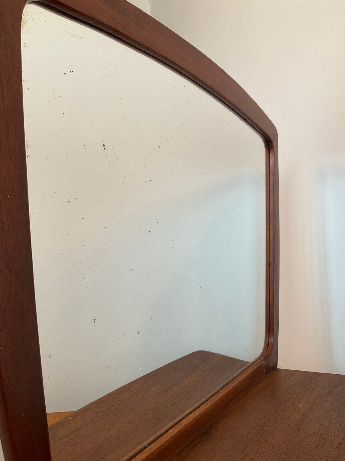 Danish Wall Mirror with Shelf & Drawer Teak Vintage – Mid Century Modern Dressing Mirror 52cm