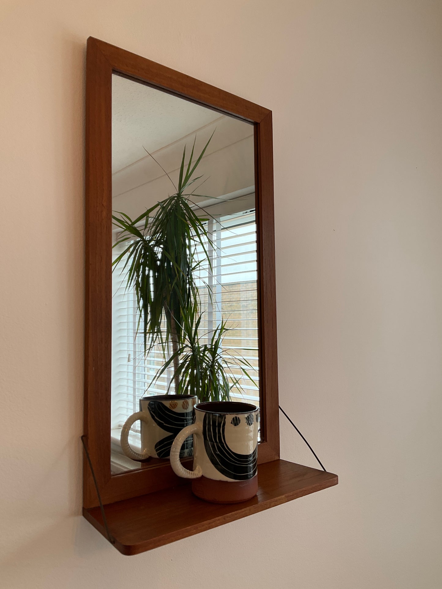 Danish Teak Wall Mirror with Shelf Mid Century Vintage 49cm x 28cm