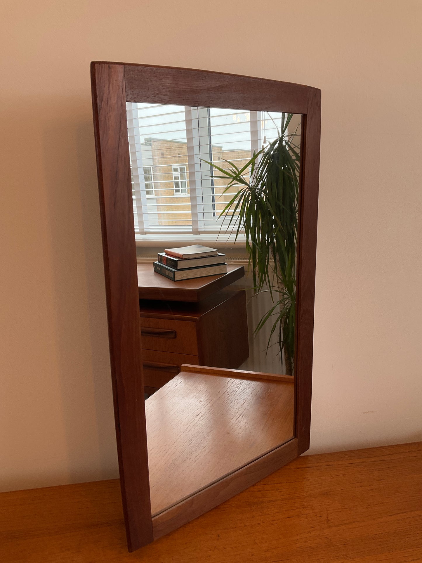Danish Wall Mirror Vintage Teak Mid Century Scandinavian Rectangular 67cm tall