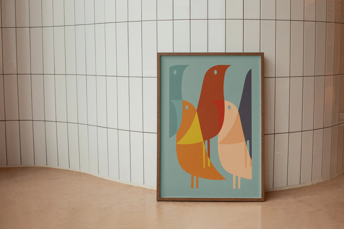 Mid-Century Bird Print Poster - Multicoloured - Wall Art - A4