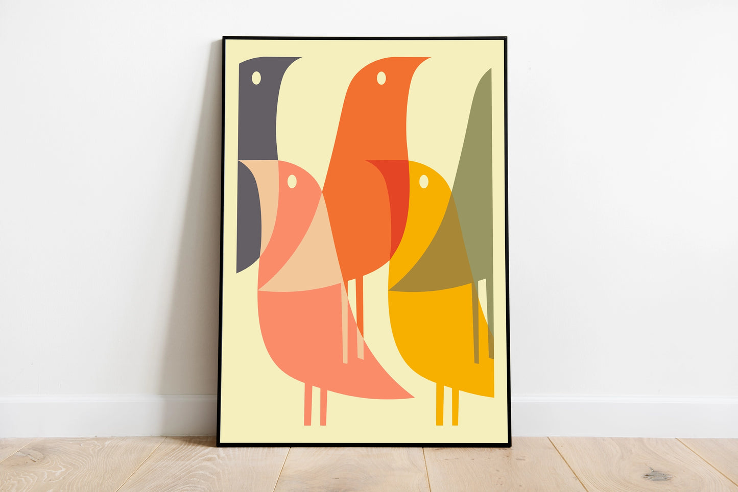 Mid-Century Bird Print Poster - Multicoloured - Wall Art - A4