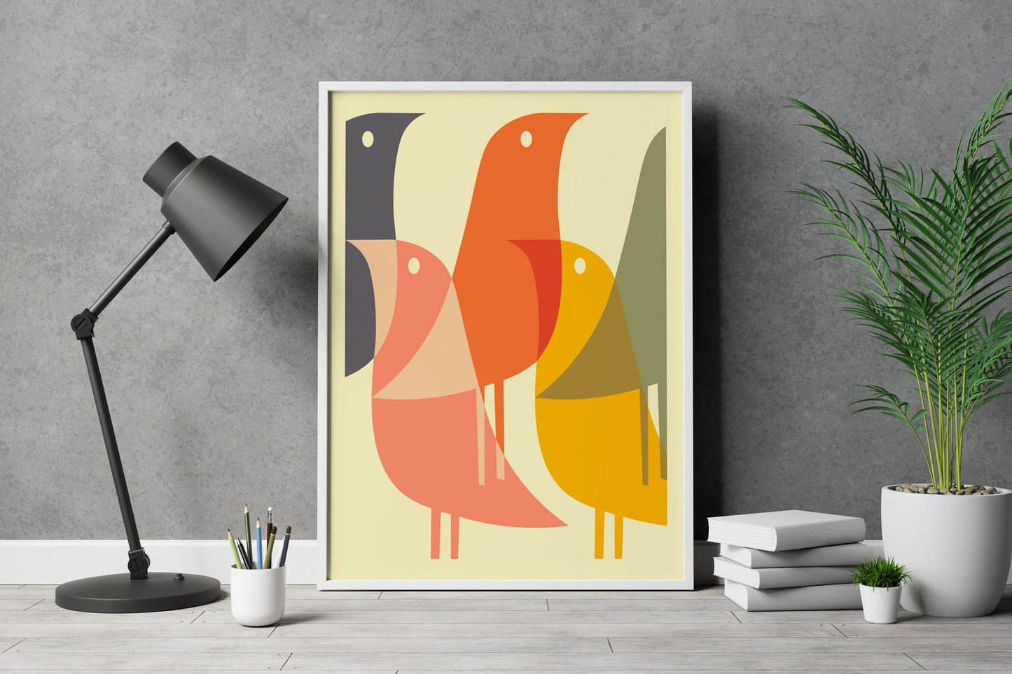 Mid-Century Bird Print Poster - Multicoloured - Wall Art - A4