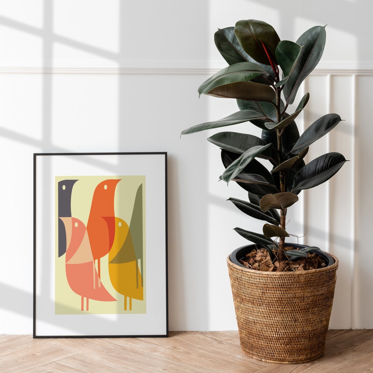 Mid-Century Bird Print Poster - Multicoloured - Wall Art - A4