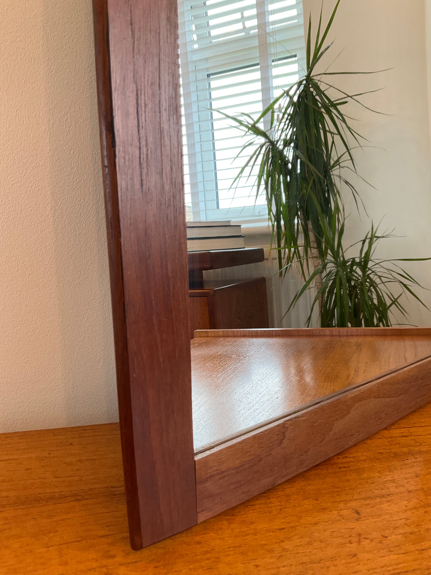 Danish Wall Mirror Vintage Teak Mid Century Scandinavian Rectangular 67cm tall