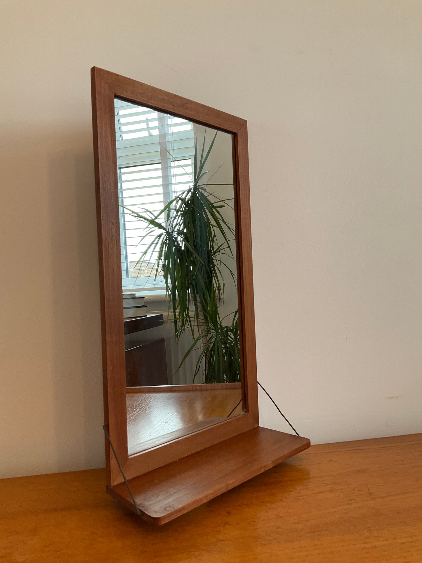Danish Teak Wall Mirror with Shelf Mid Century Vintage 49cm x 28cm