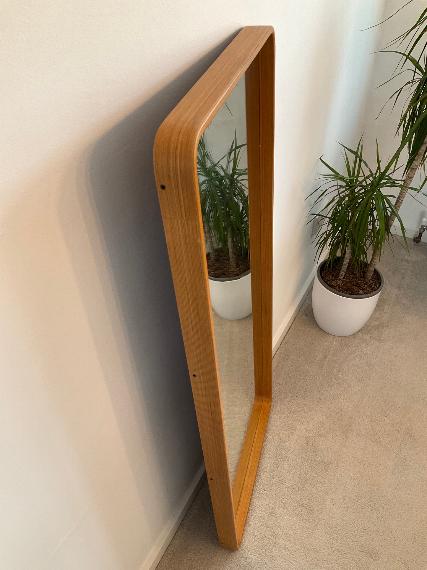 Vintage Mid-Century Wall Mirror 118cm – Rounded Frame Scandinavian Style Dressing Mirror