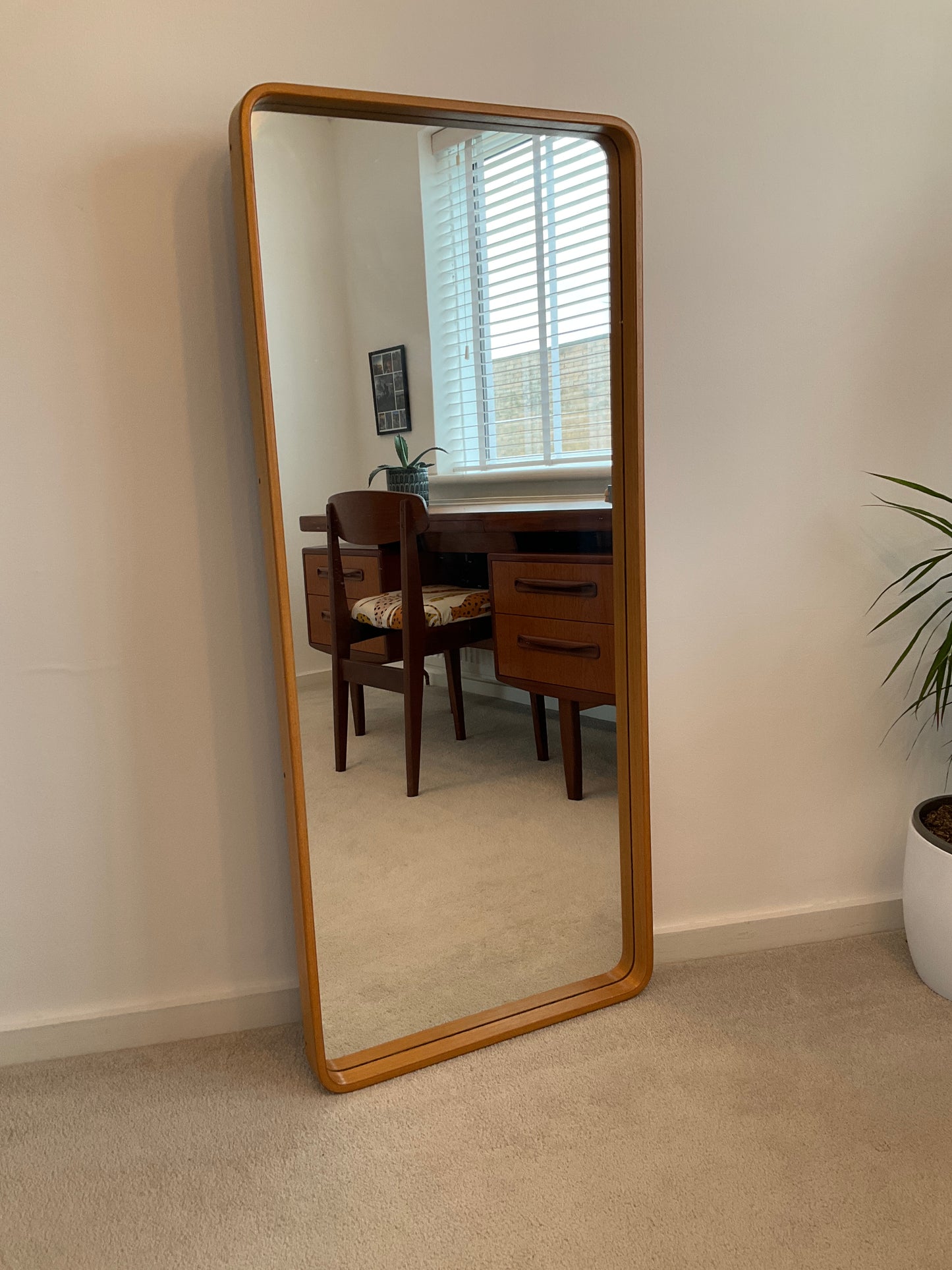 Vintage Mid-Century Wall Mirror 118cm – Rounded Frame Scandinavian Style Dressing Mirror