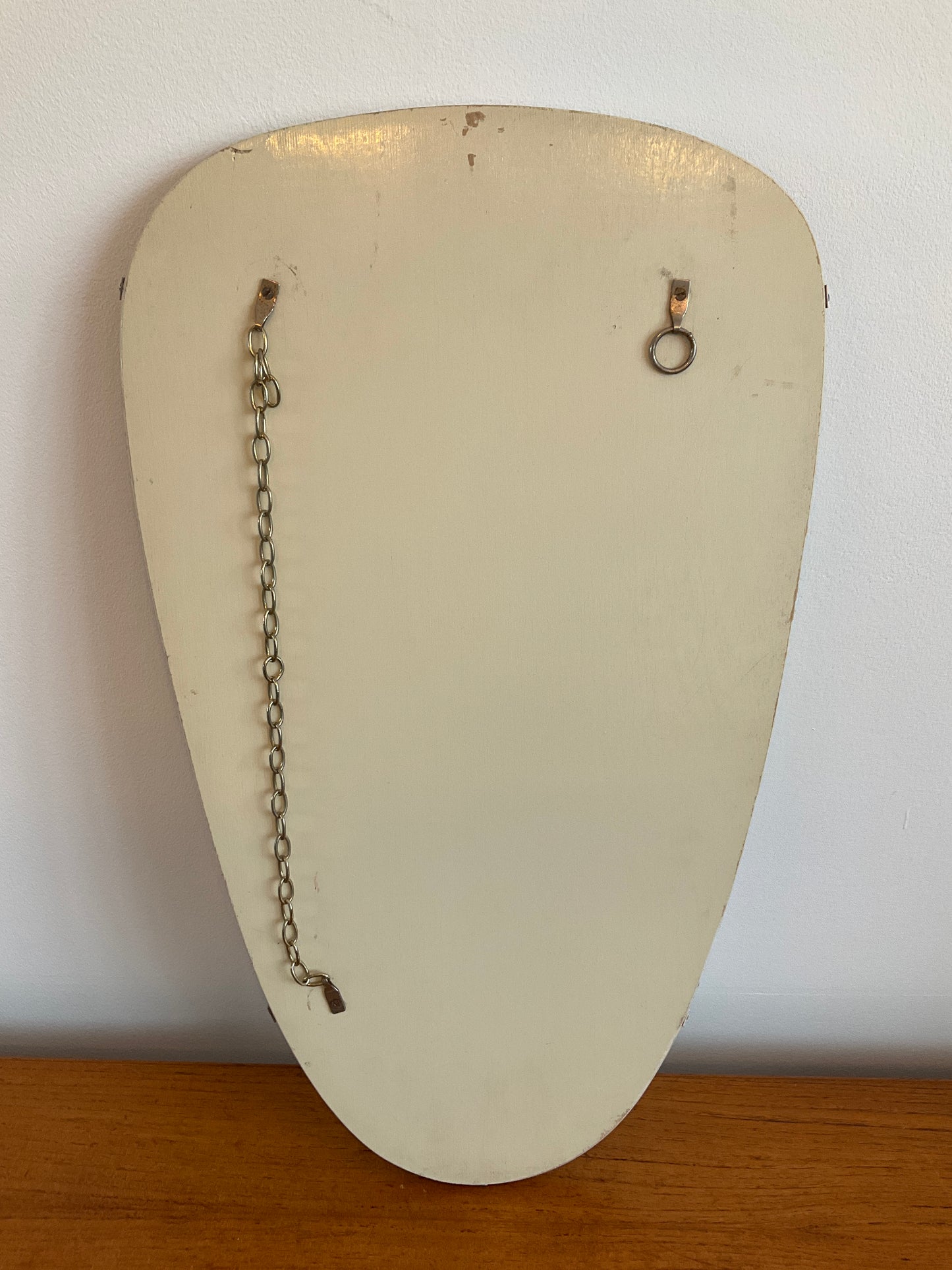 Vintage Wall Mirror Frameless Asymmetrical – Mid Century Organic Pebble Shape Bevelled Edge Glass 55cm x 32cm
