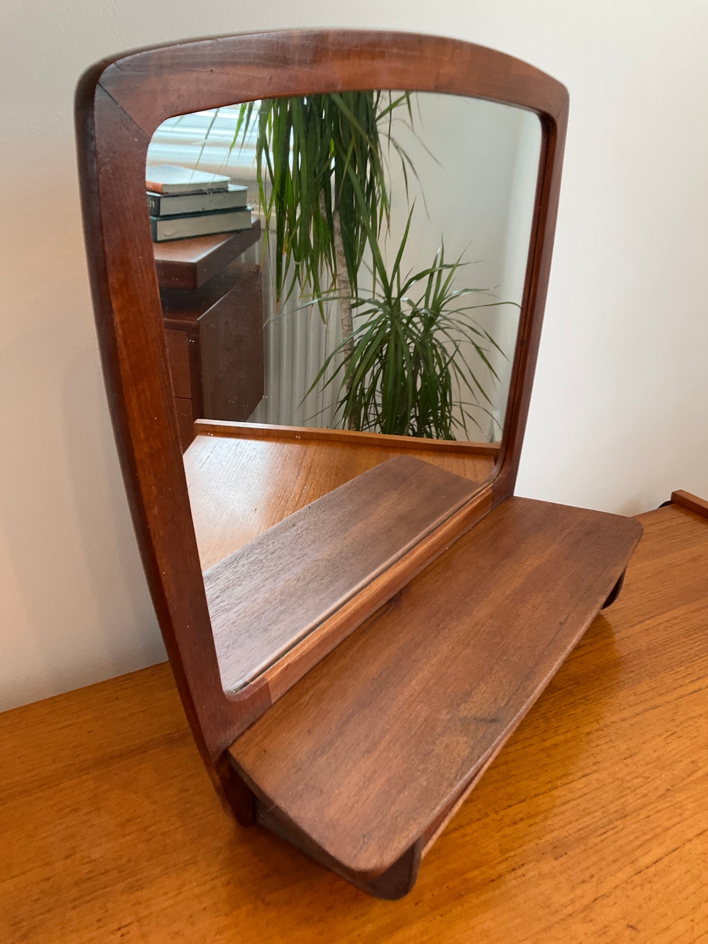Danish Wall Mirror with Shelf & Drawer Teak Vintage – Mid Century Modern Dressing Mirror 52cm