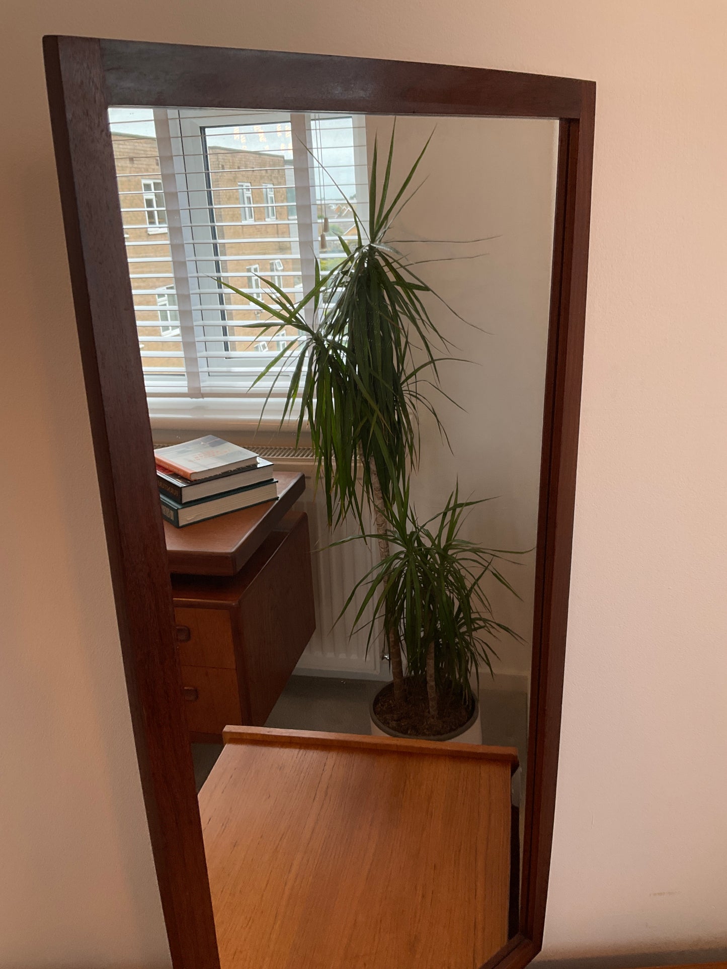 Danish Teak Wall Mirror – Vintage / Mid Century Scandinavian Rectangular – 84cm x 39cm
