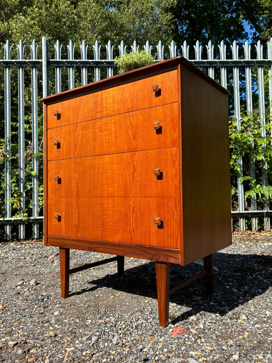 Mid-Century Homeworthy Teak Chest of Drawers | Vintage 4 Drawer Bedroom Storage Cabinet | Danish Style Chest