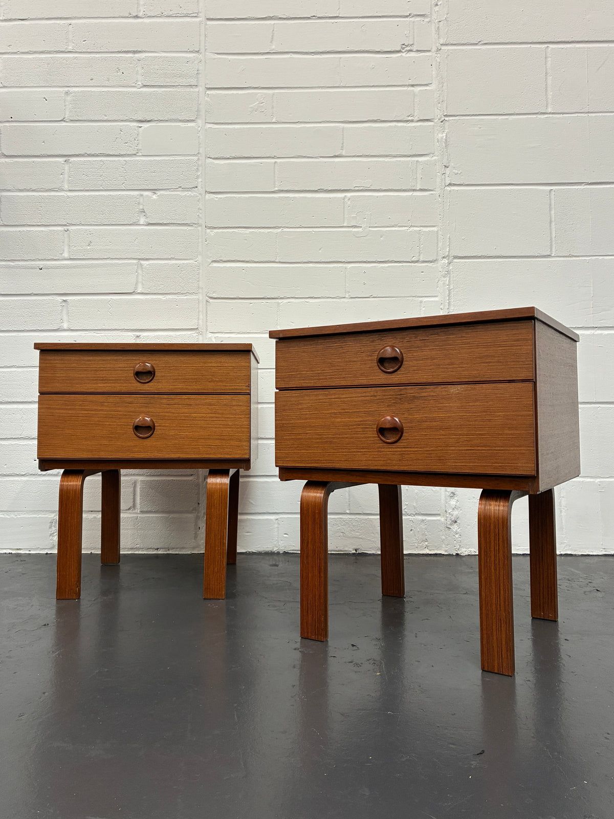 Pair of Vintage Mid-Century Schreiber Bedside Tables | Teak Bedside Cabinets