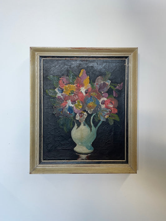 Vintage Danish Floral Still Life Oil Painting – Framed Mid-Century Art