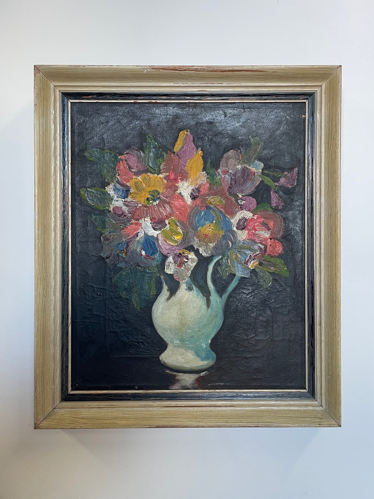 Vintage Danish Floral Still Life Oil Painting – Framed Mid-Century Art