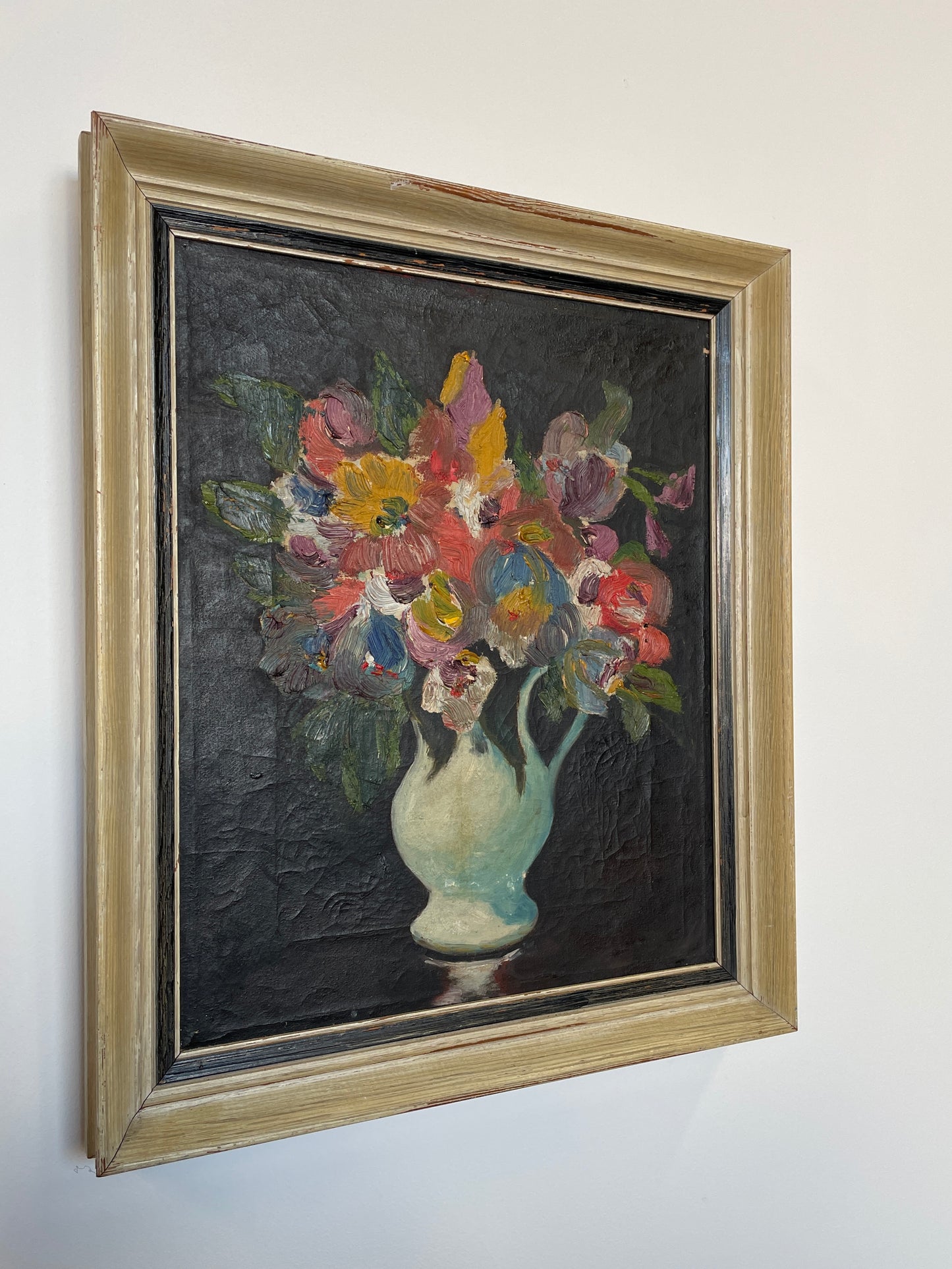 Vintage Danish Floral Still Life Oil Painting – Framed Mid-Century Art