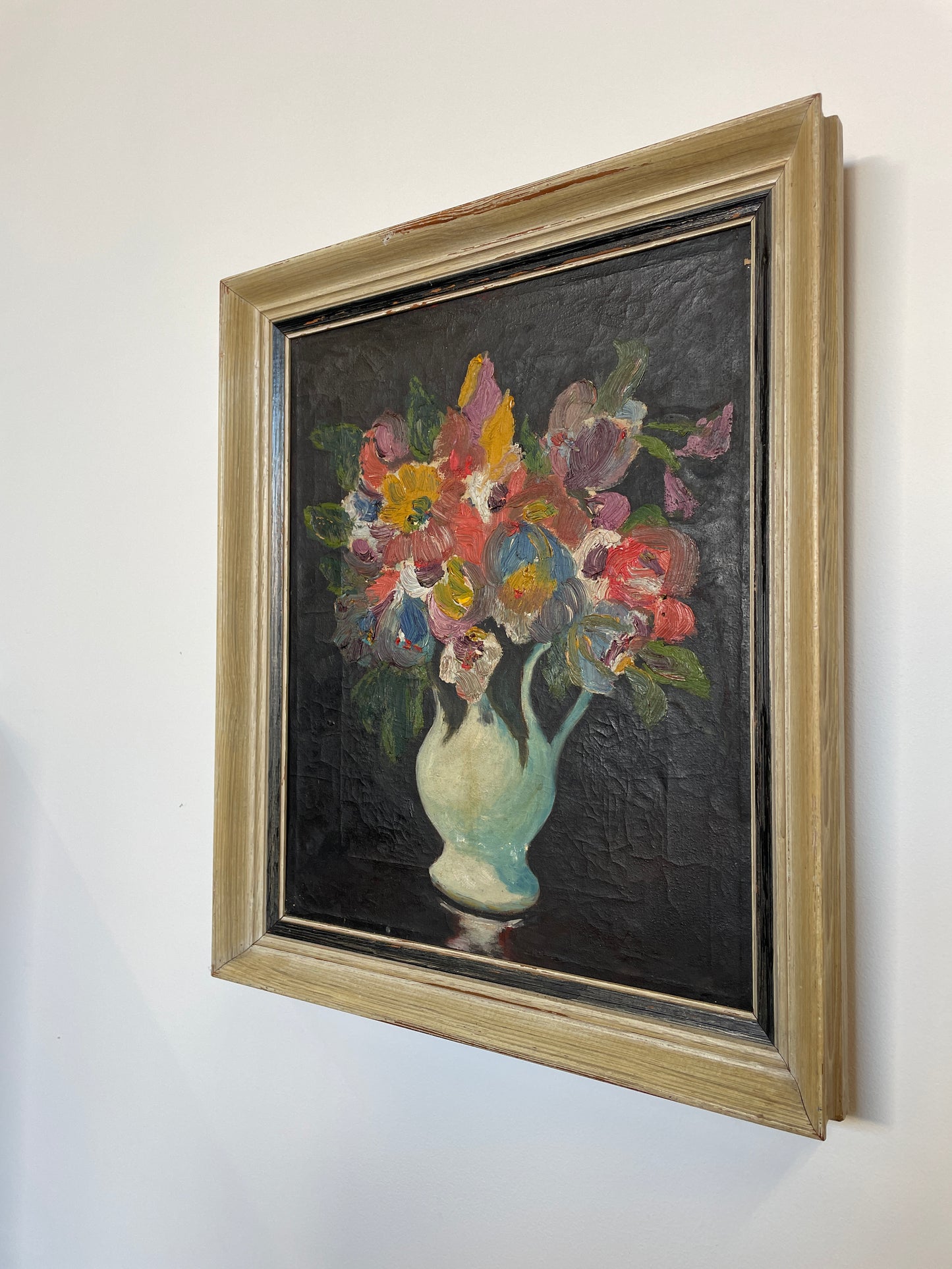 Vintage Danish Floral Still Life Oil Painting – Framed Mid-Century Art