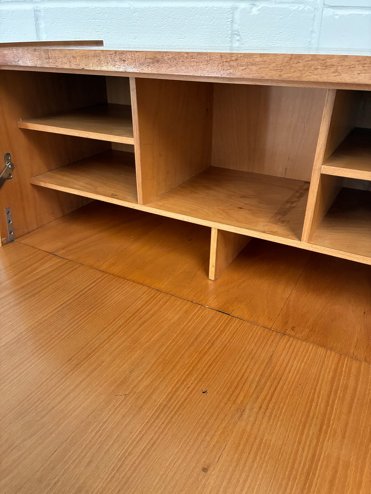 Vintage Mid-Century Bureau Writing Desk with Glass Display Cabinet
